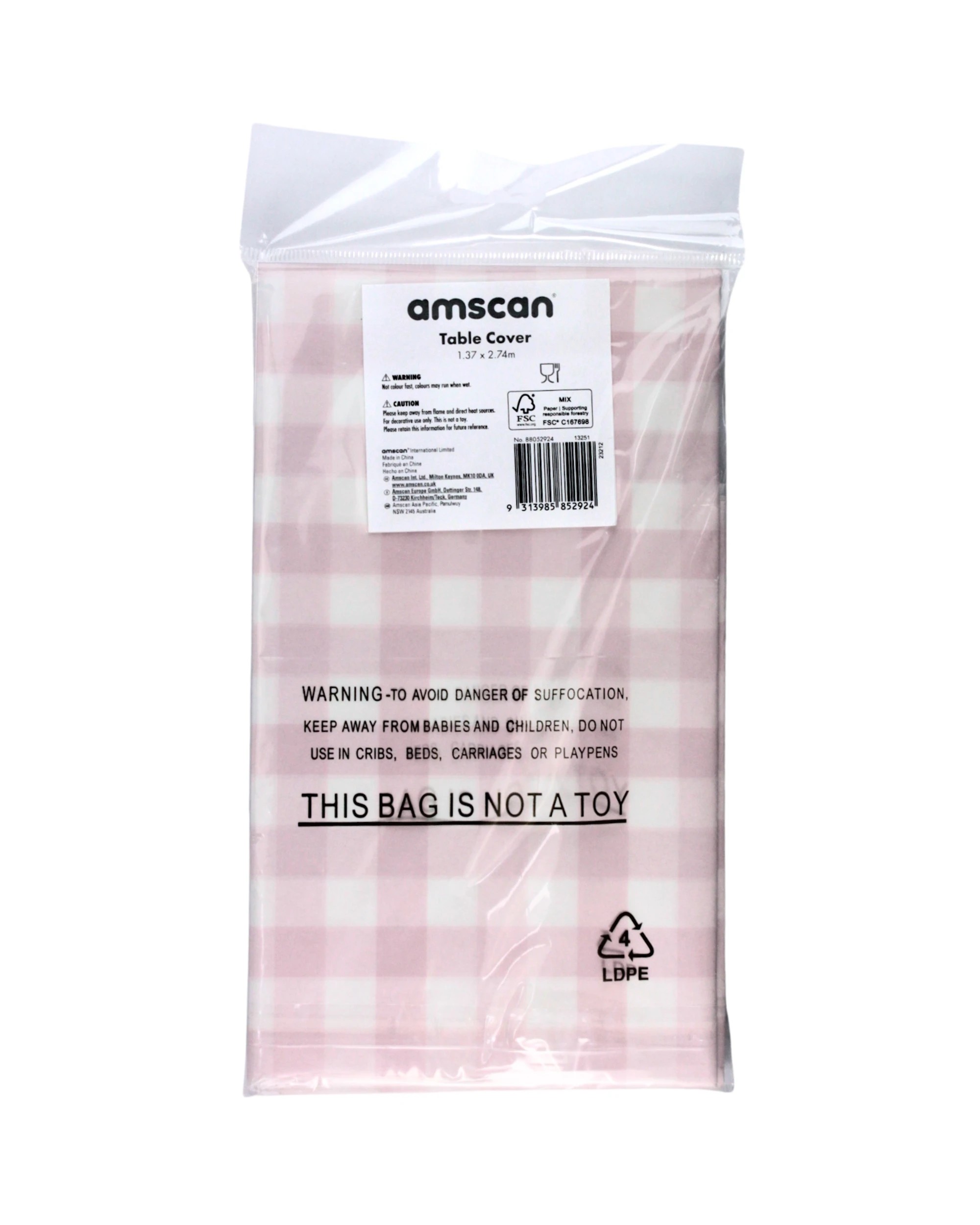 2 Amscan Gingham Paper Tablecloth - Pastel Pink - Pastel Pink, White, 2 of 2