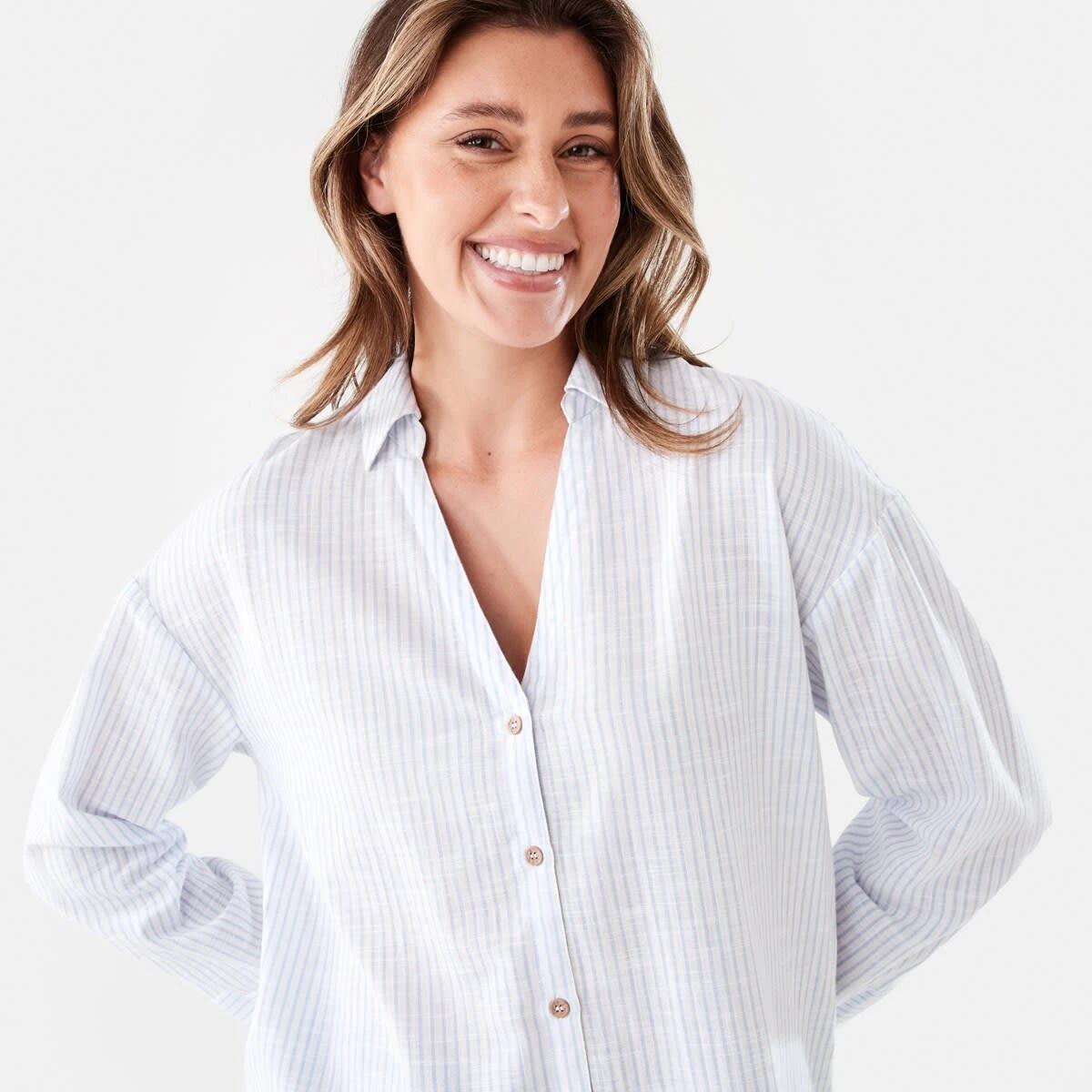 4 Long Sleeve Cotton Slub Stripe Shirt MONO STRIPE BLUE, 4 of 6