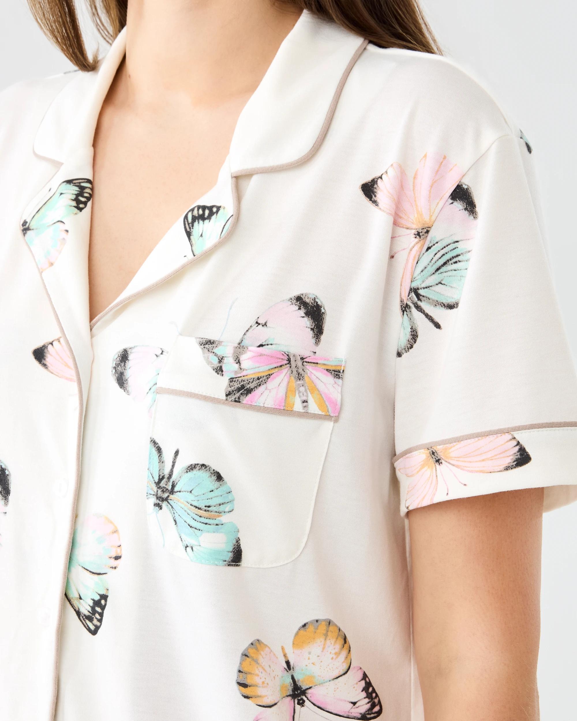 6 Short Sleeve Top and Shorts Comfort Pyjama Set Butterfly, 6 of 7