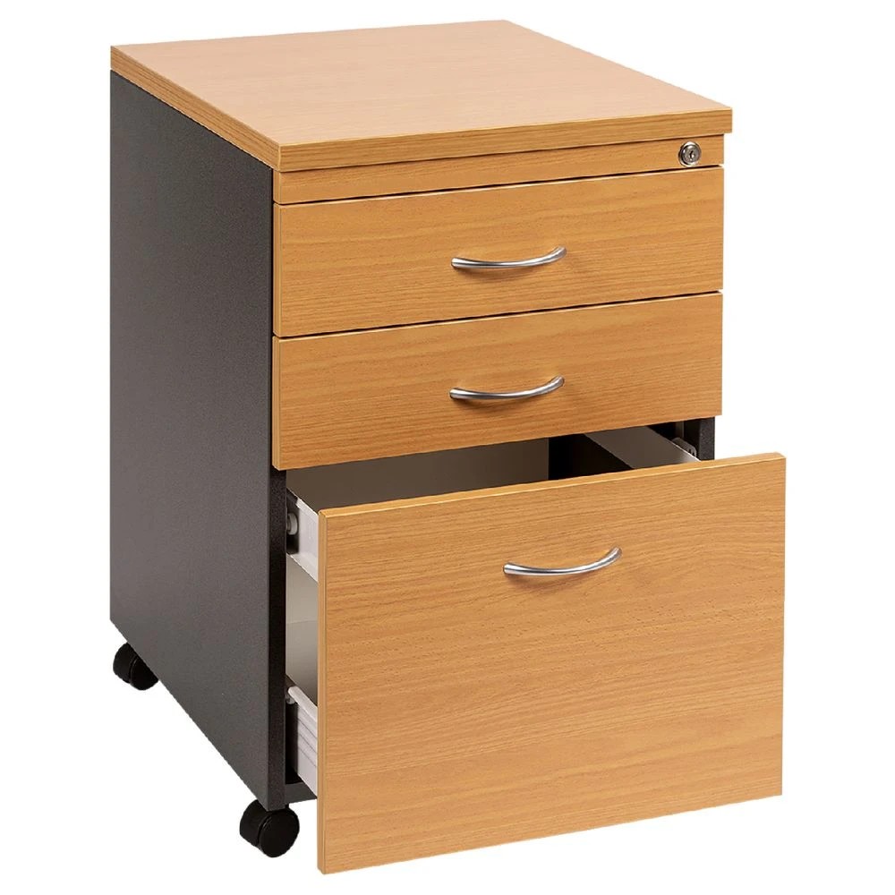 3 Velocity 3 Drawer Pedestal Golden Beech and Ironstone Grey Cabinets Pedestals, 3 of 5