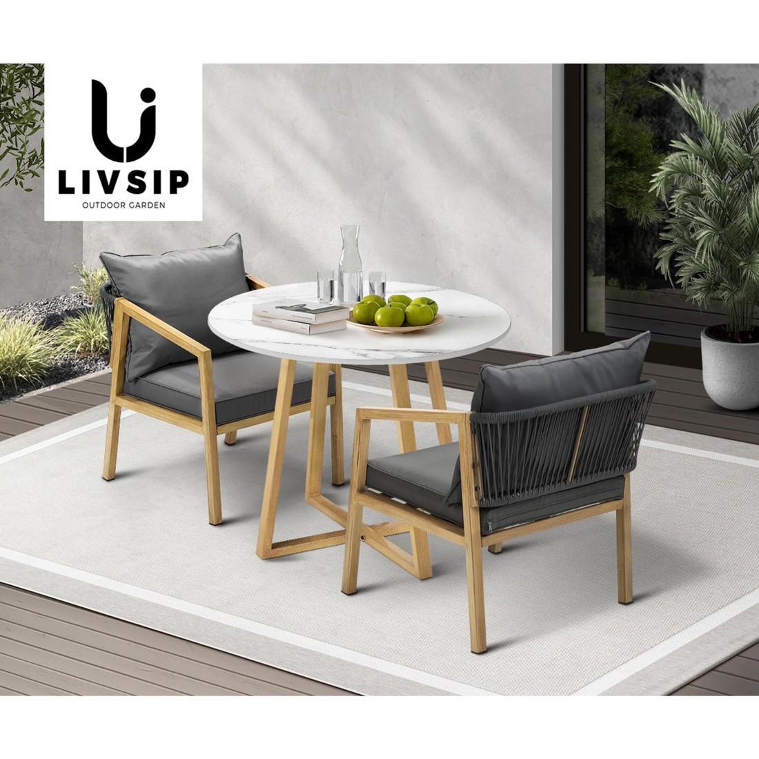 8 Livsip Outdoor Dining Marble Table Patio Garden Furniture 90cm Bistro Desk
 - Multi, 8 of 10