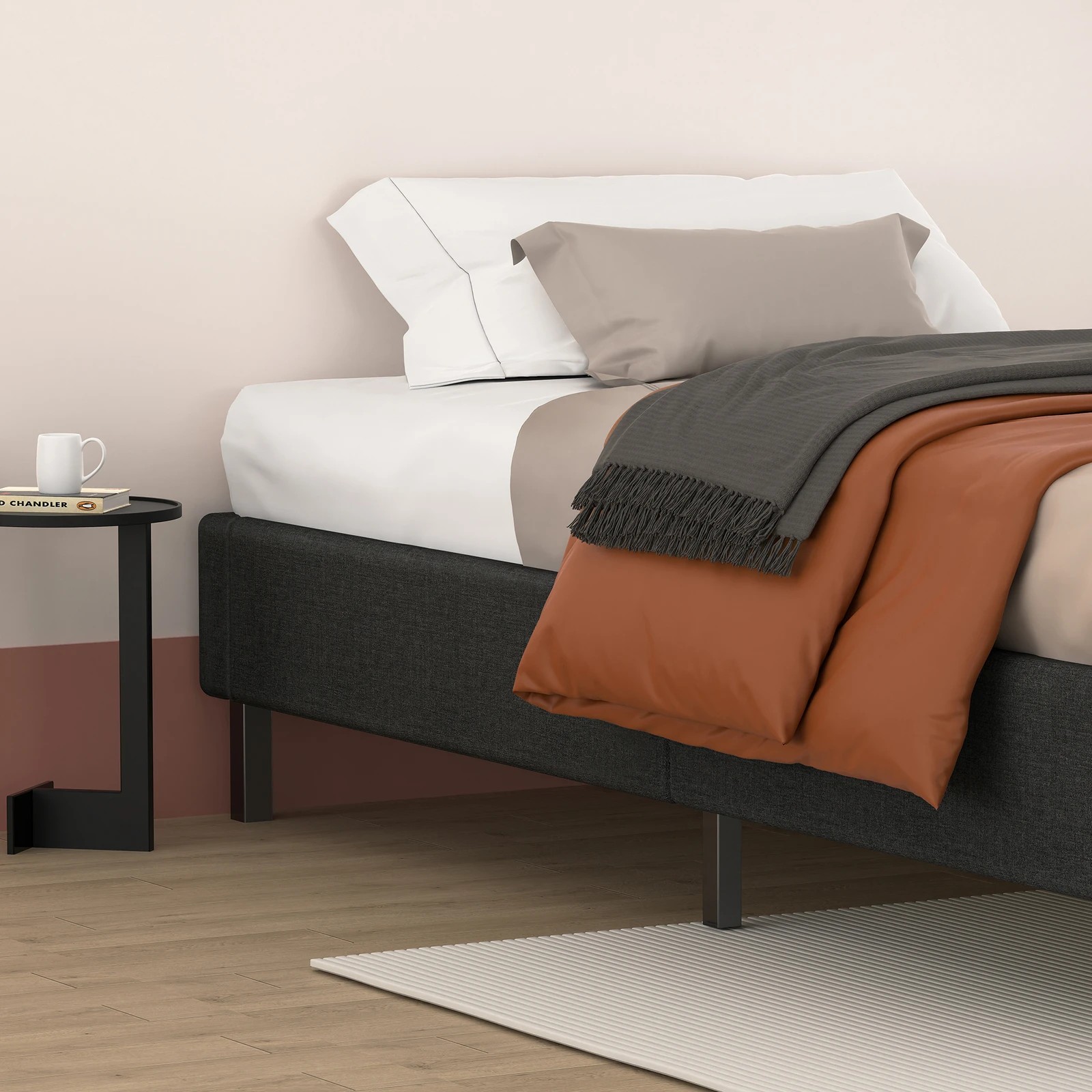 4 Alfordson Bed Frame King Single Mattress Base Foundation Fabric Basel - Charcoal, 4 of 10