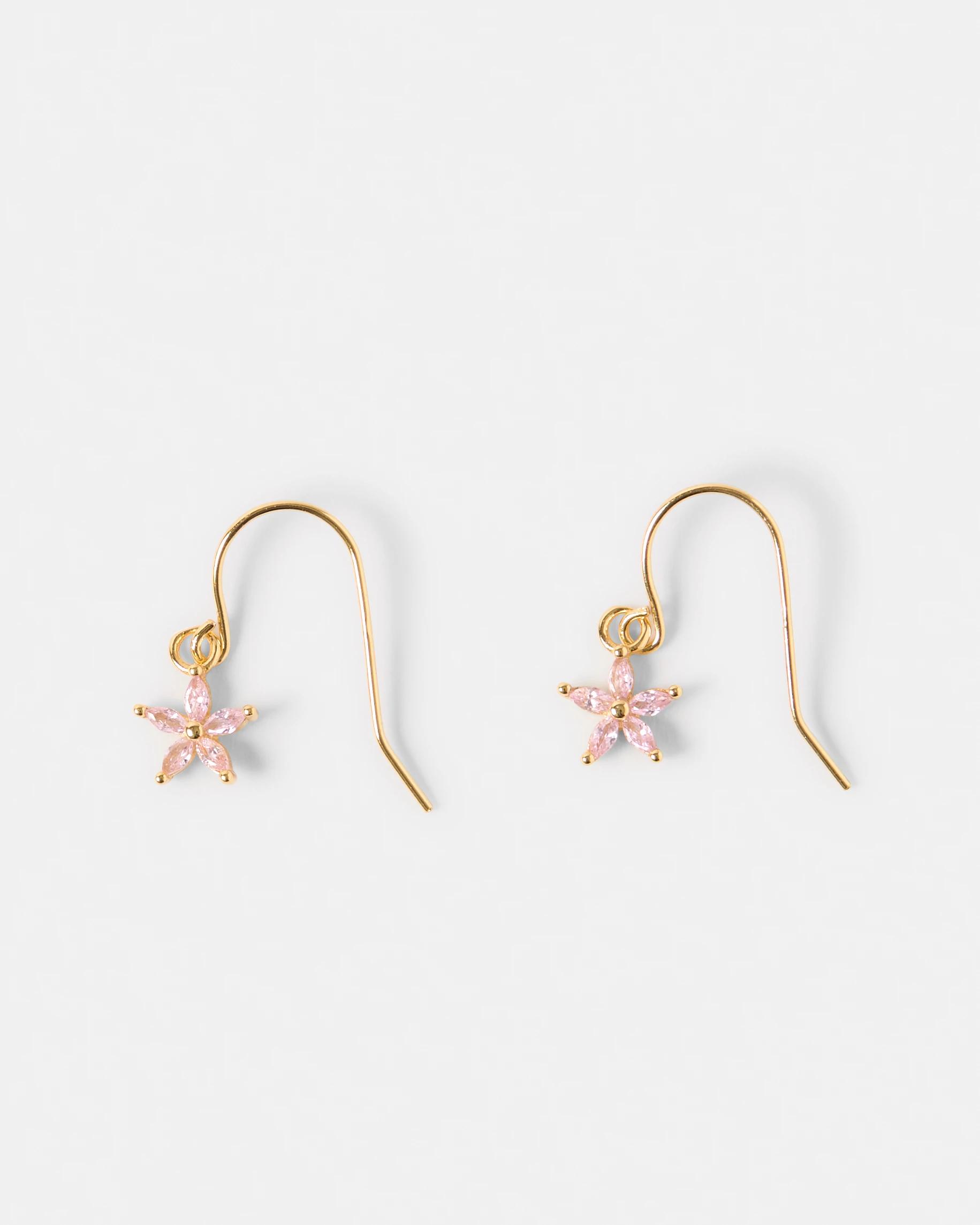 1 Gold Plated Sterling Silver 925 Cubic Zirconia Flower Huggie Earrings Gold, 1 of 4