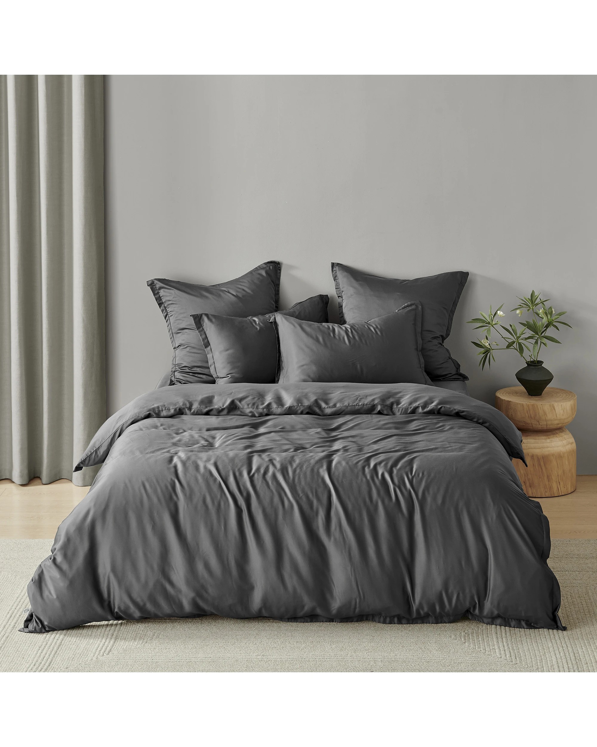 2 Natural Home 400TC 100% Bamboo Sateen Tailored Quilt Cover Set - Queen Bed - Charcoal, 2 of 7
