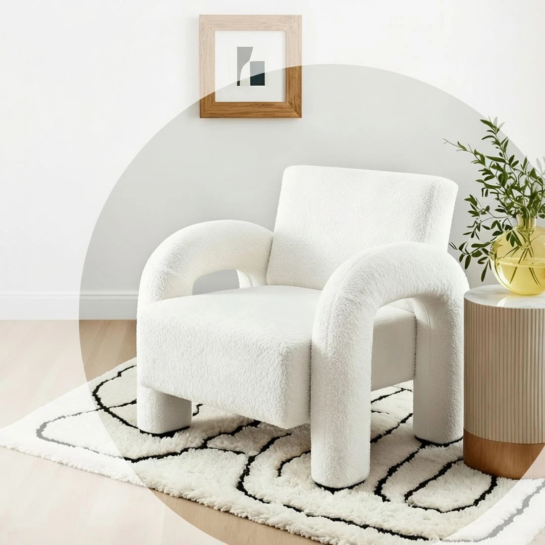 5 Artiss Armchair Accent Chair Lounge Sofa Couch Curved Seat Boucle - White, 5 of 6