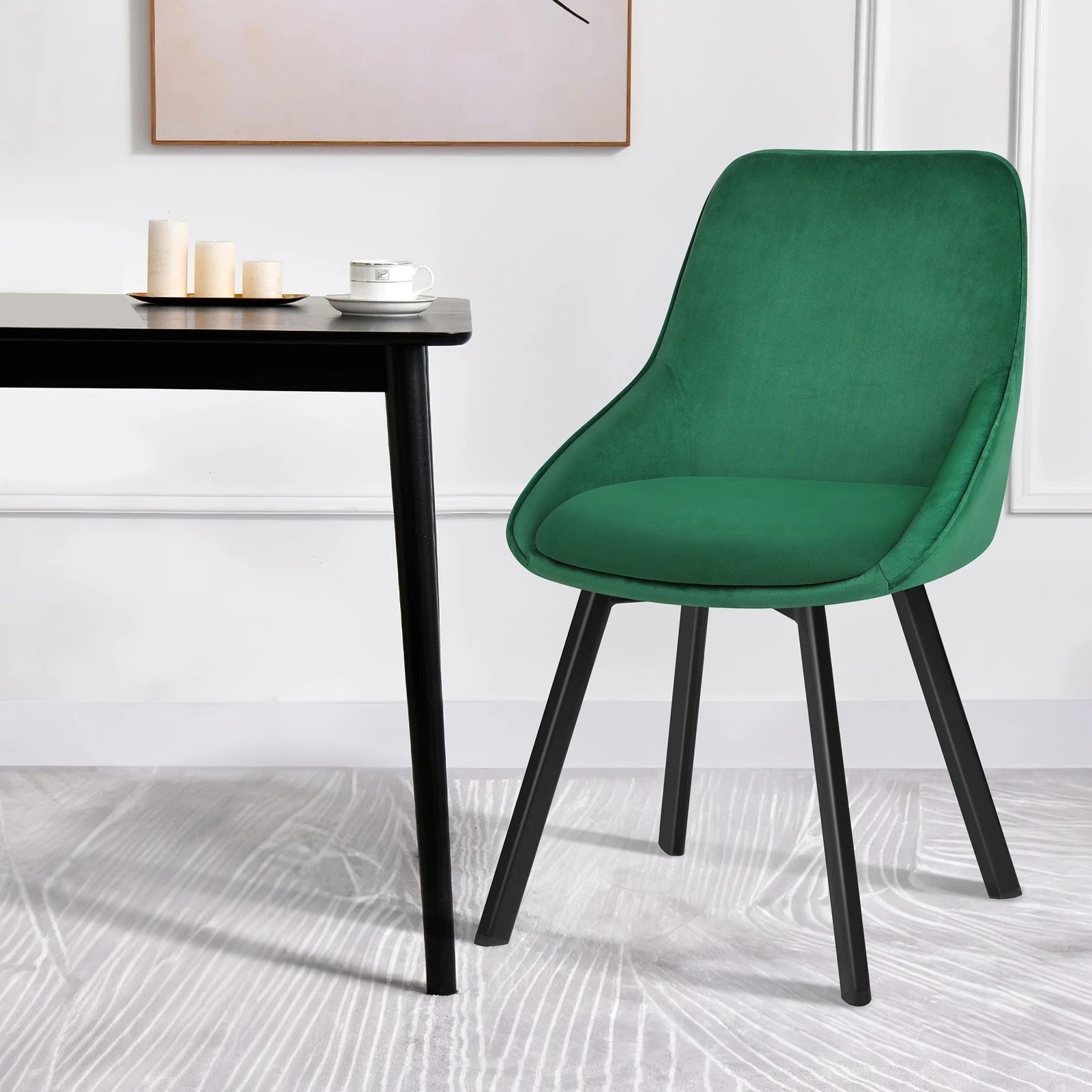 4 Alfordson 2x Dining Chairs Accent Kitchen Swivel Lounge Padded Seat Velvet - Green, 4 of 9