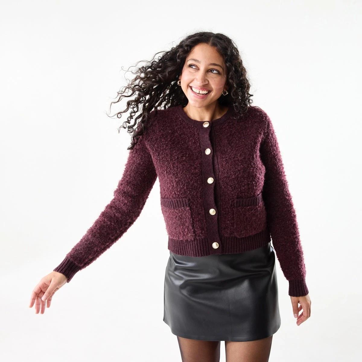 1 Pocket Textured Cardigan Mulberry, 1 of 10