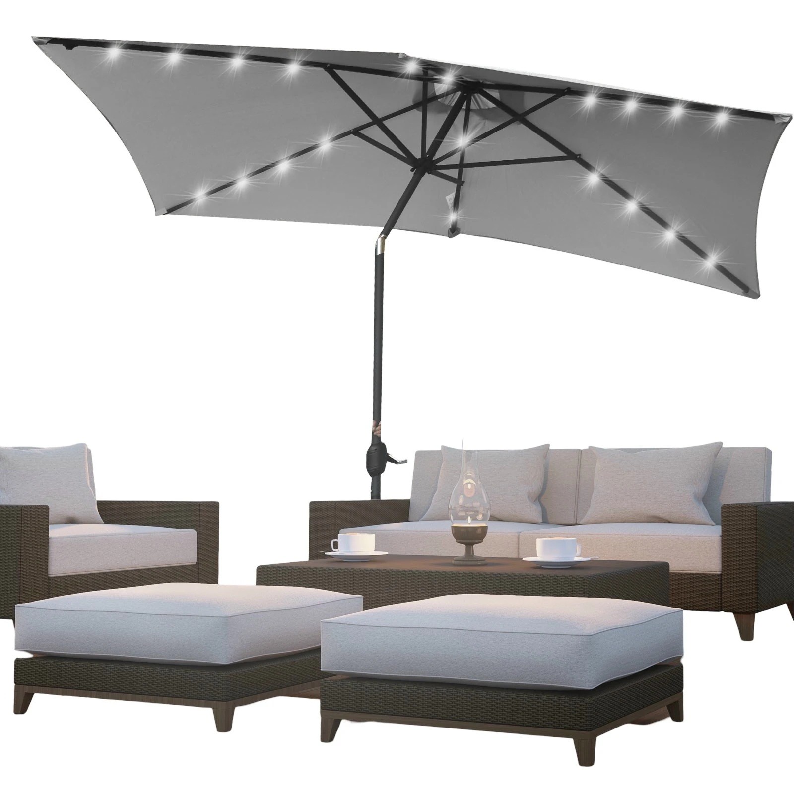 1 Arcadia Furniture Umbrella 3 Metre Umbrella with Solar LED Lights Garden Yard - Grey, 1 of 10