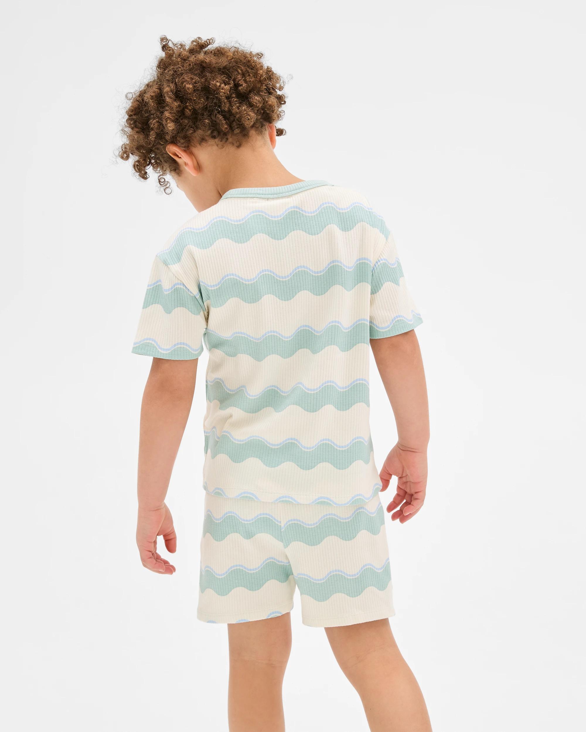 3 Target Kids Australian Cotton-blend Rib Short Pyjama Set — Navy Monster Truck GREEN/BLUE/NEUTRAL WAVY STRIPE, 3 of 6