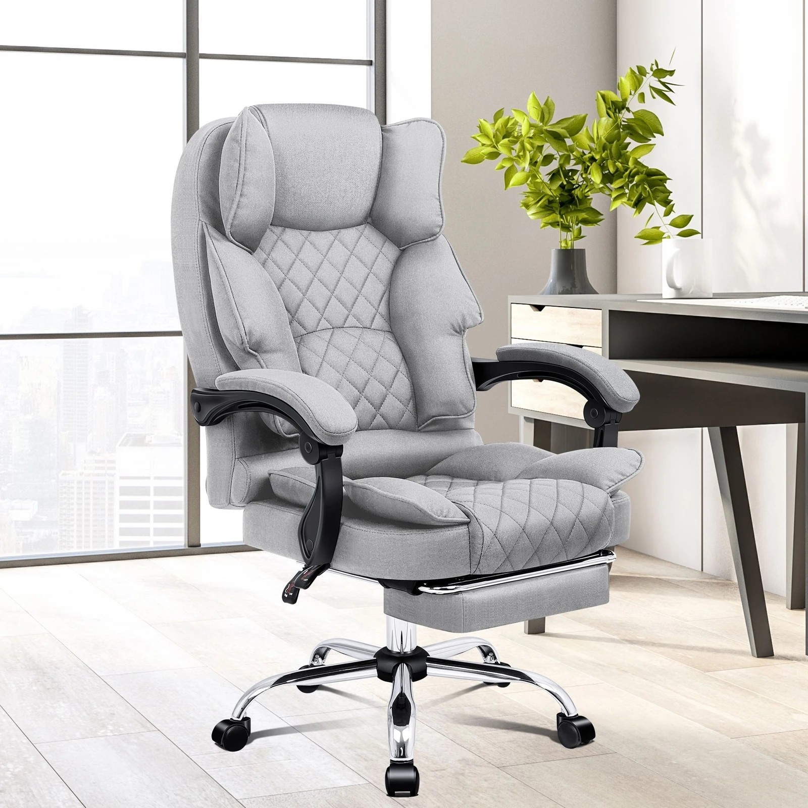 2 Alfordson Office Chair Gaming Executive Seat Computer Racer Fabric Recliner - Grey, 2 of 10