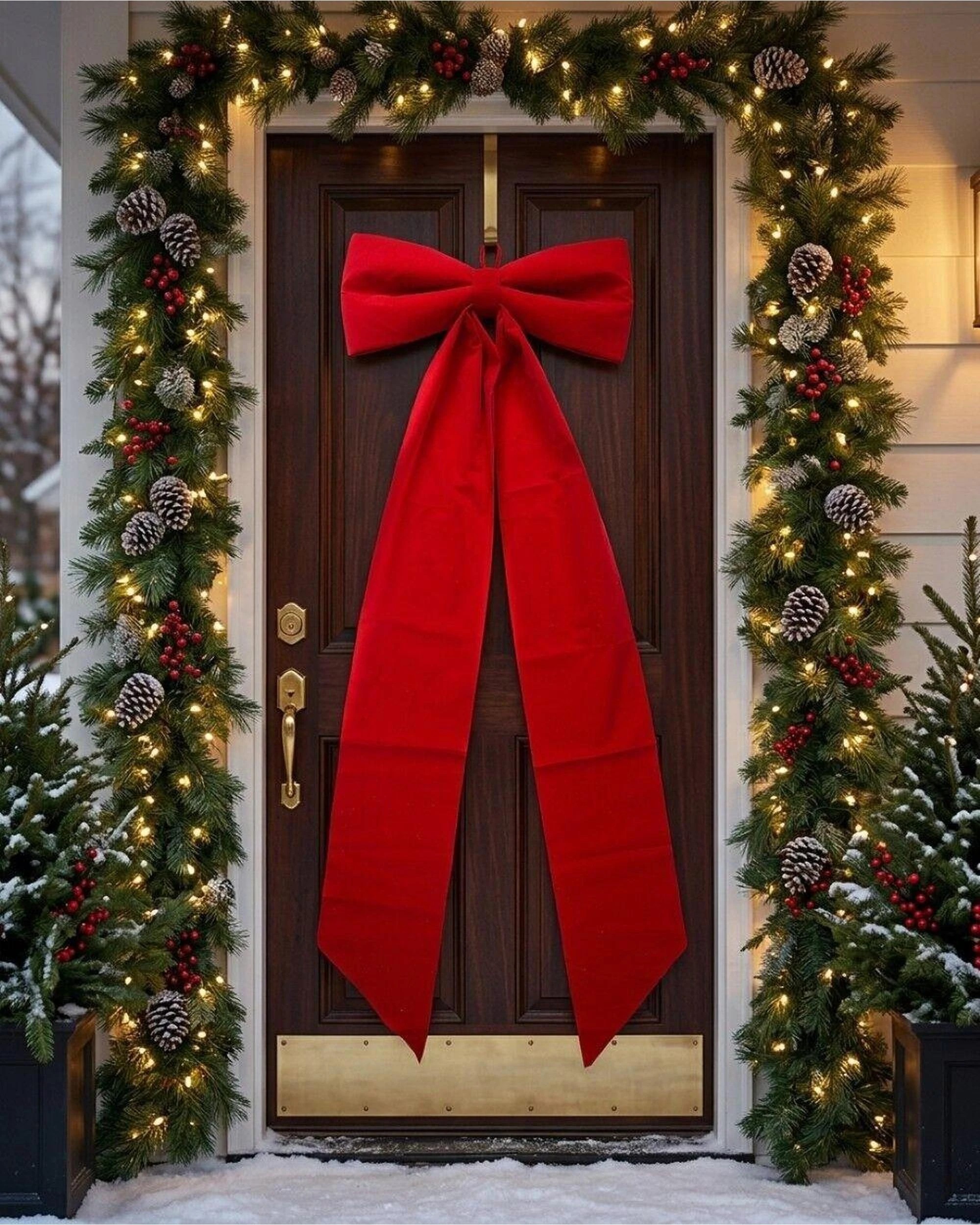 Christmas Warehouse Red Velour Luxury Statement Front Door Bow & Ribbon ...