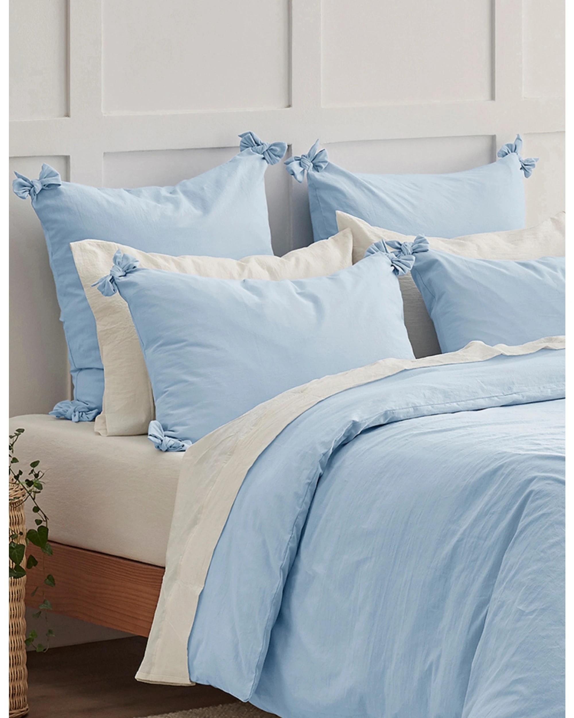 2 Dreamaker Bonnie Washed Cotton Quilt Cover Set with Bows Double Bed - Queen Bed - Sky, 2 of 9