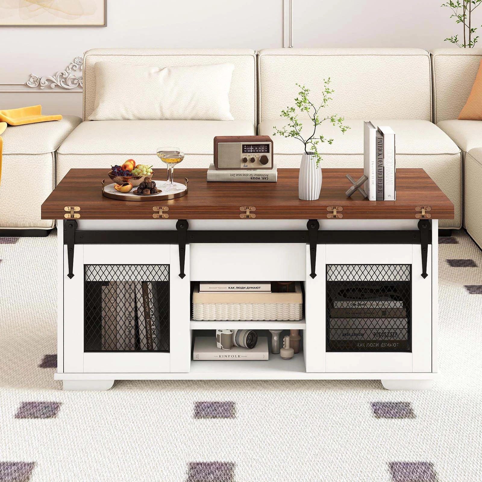 2 Costway Lift Top Coffee Table 3-in-1 Dining Table Farmhouse Center Table, 2 of 4