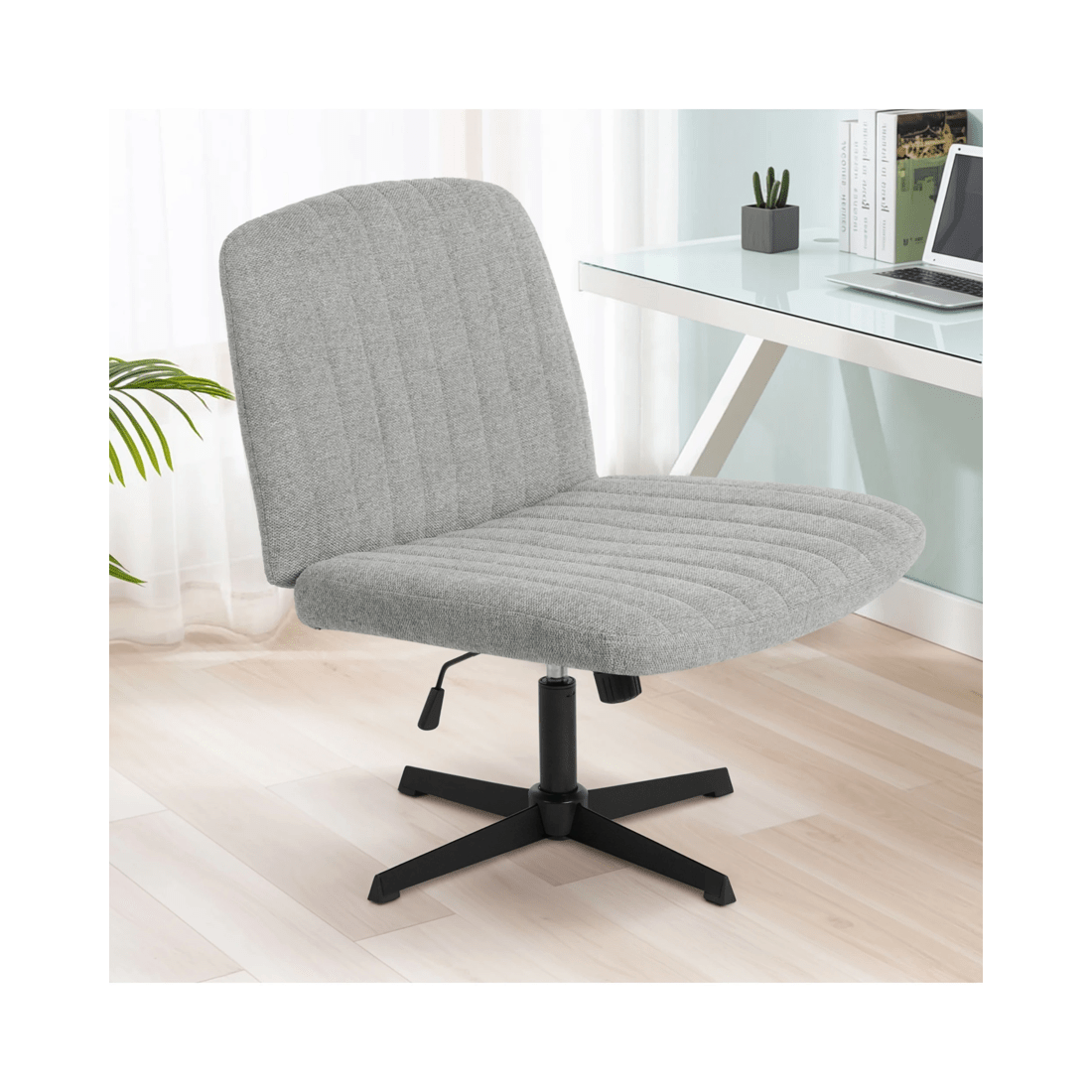 3 Advwin Armless Office Chair Swivel Vanity Chair No Wheel Grey, 3 of 9
