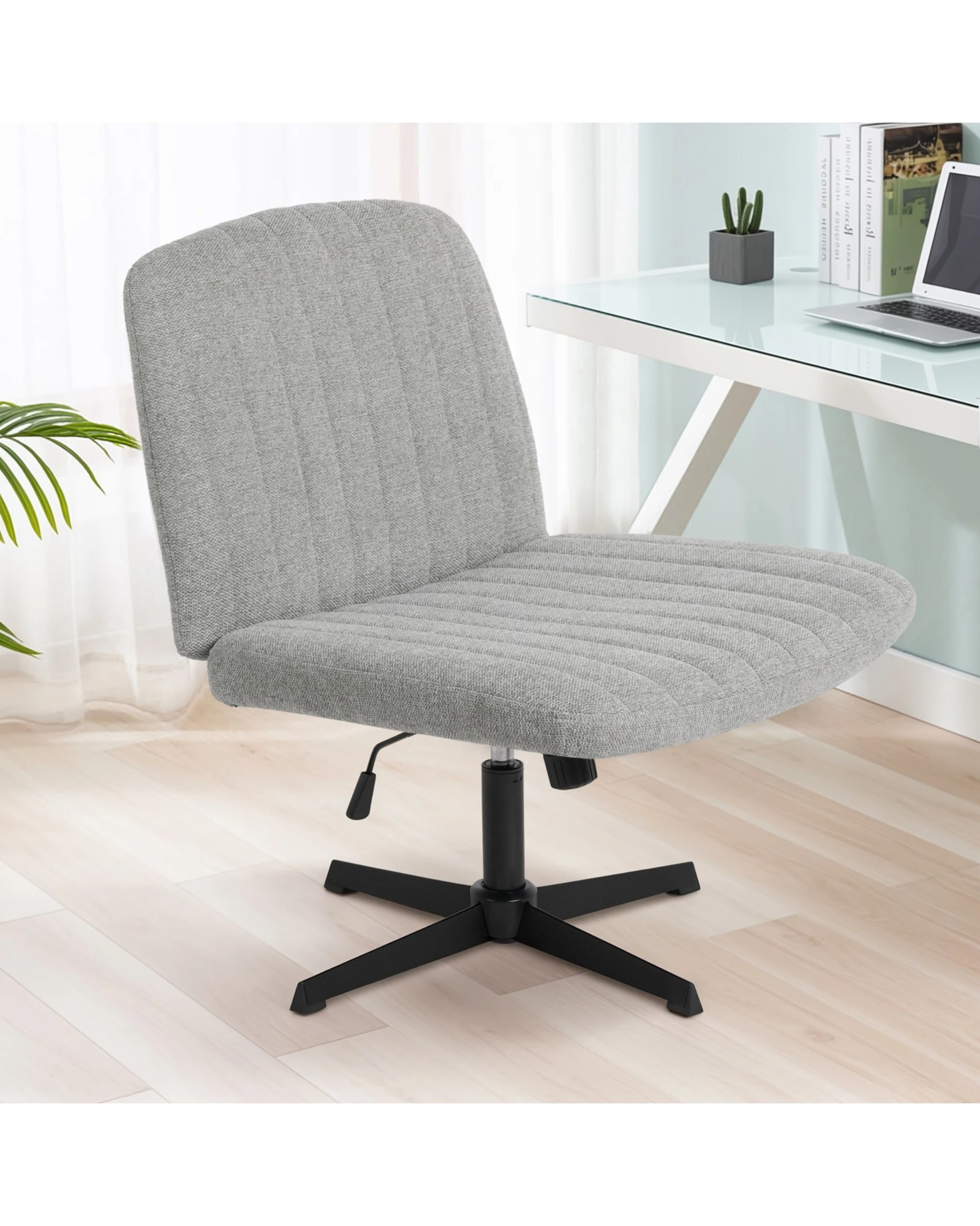 3 Advwin Armless Office Chair Swivel Vanity Chair No Wheel Grey, 3 of 9