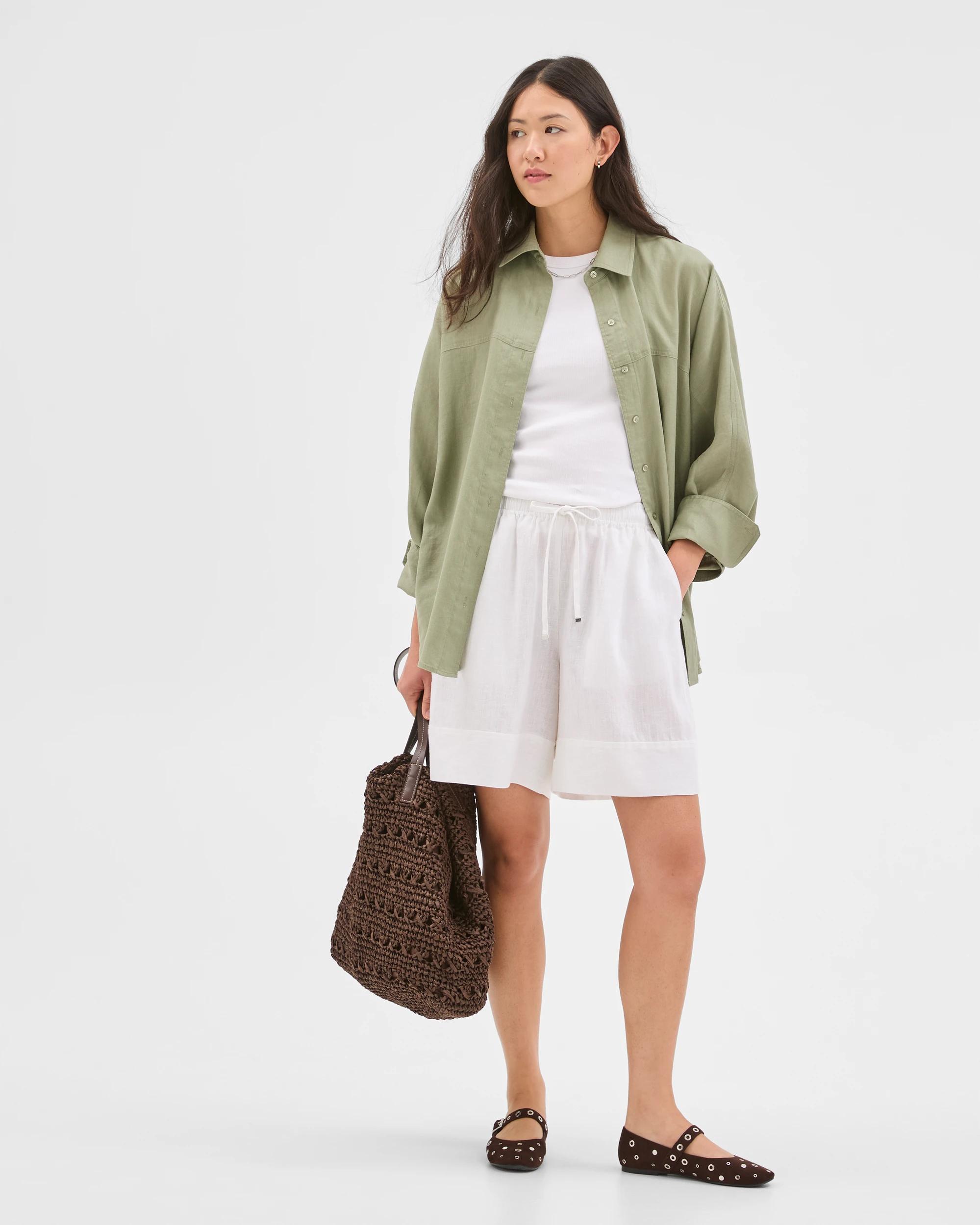 1 Target Woman European Linen Long Sleeve Shirt SOFT SAGE, 1 of 5