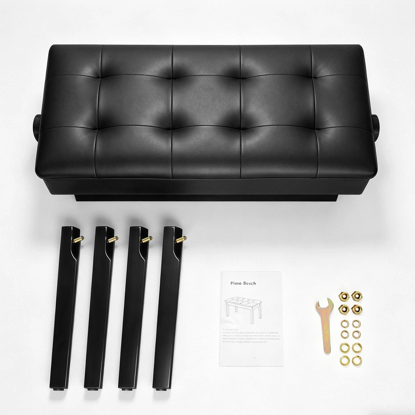 6 Melodic Adjustable Large Piano Bench Stool with Storage Wooden PU Leather Keyboard Seat, 6 of 7