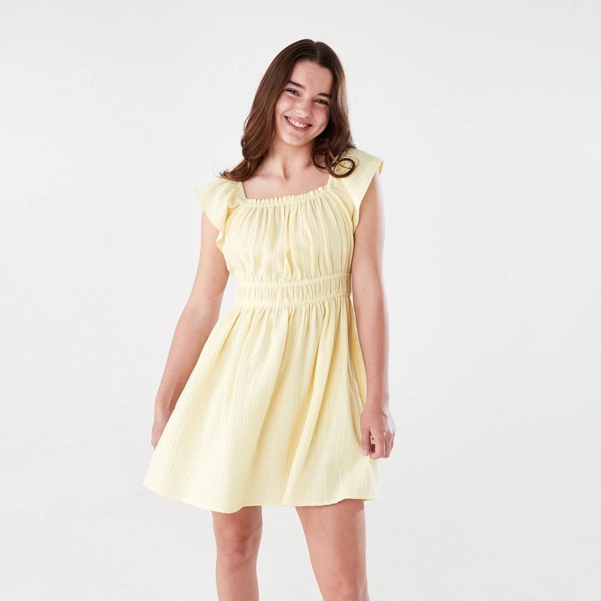 1 Shirred Frill Dress BUTTER CREAM, 1 of 8