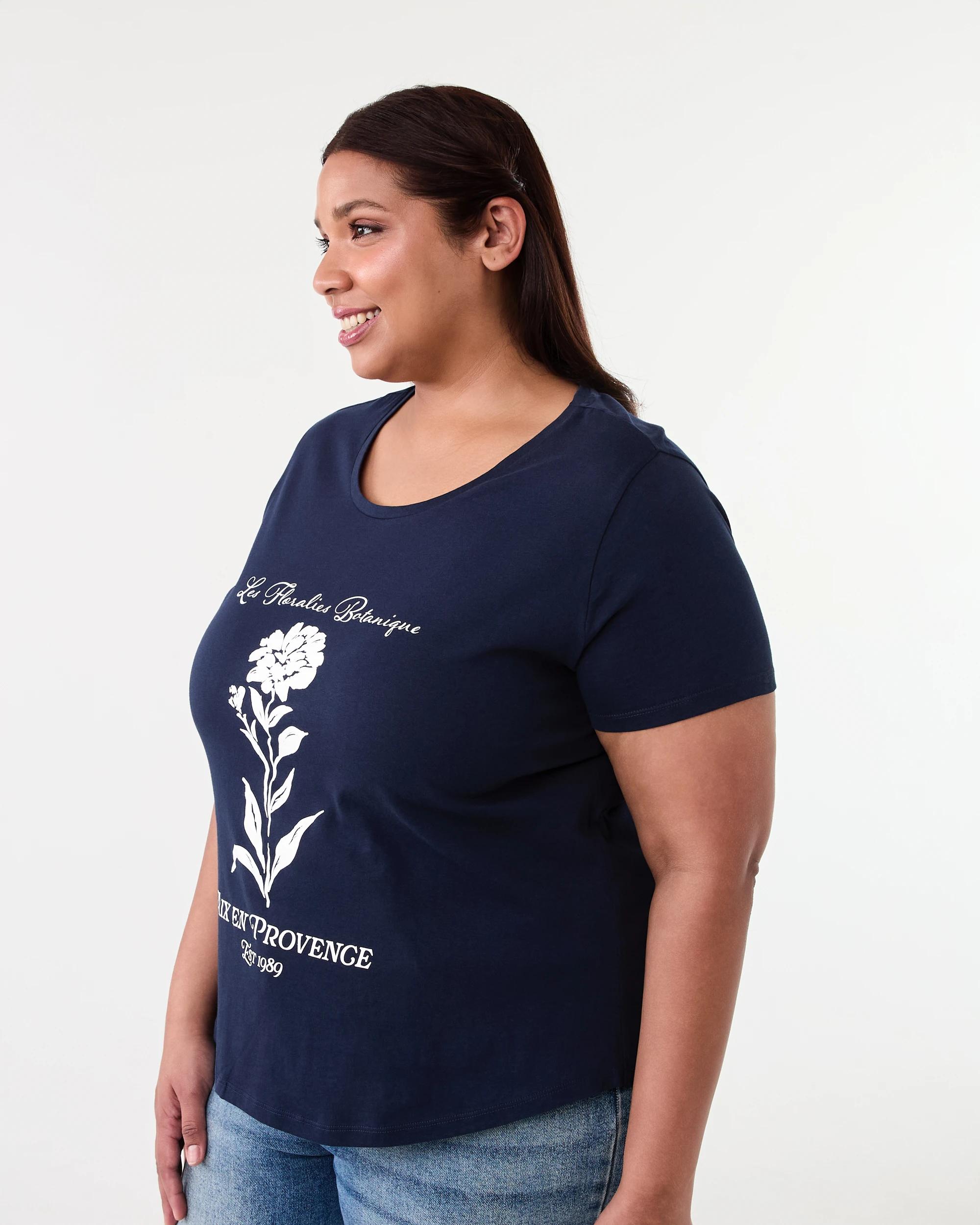 2 Curve Short Sleeve Basic Print T-shirt Navy Flrl, 2 of 6