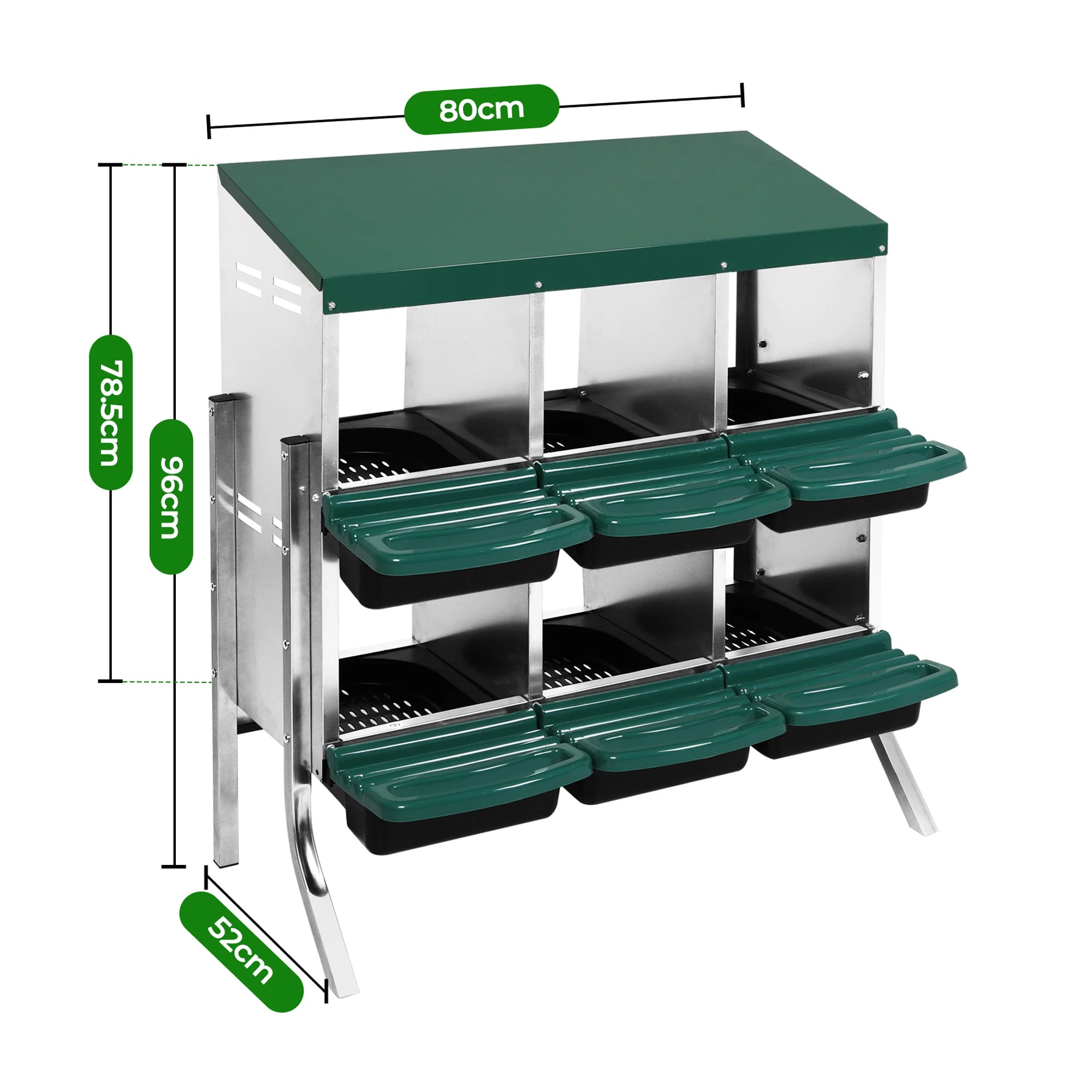 3 PaWz Chicken Nesting Box 6 Hole Rollaway Metal Laying House for Coop, Green, 3 of 5
