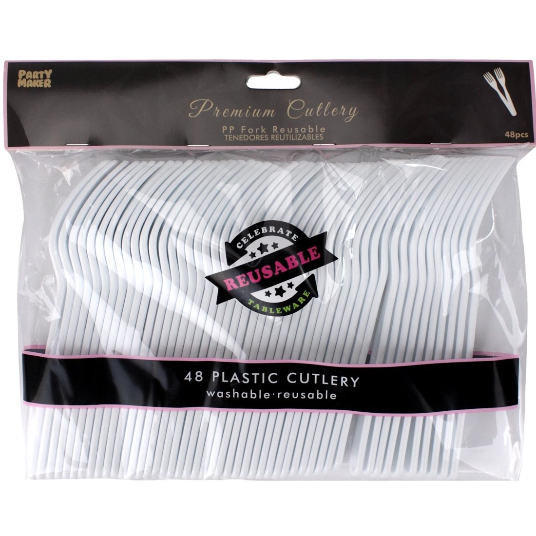 2 Party Maker White Reusable Premium Plastic Forks (Pack of 48), 2 of 3