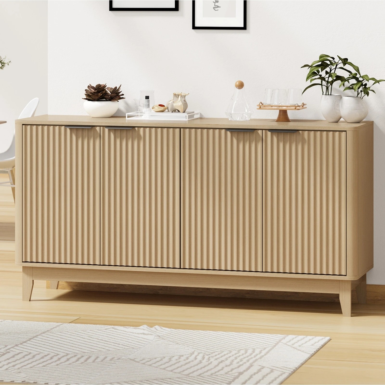 2 Oikiture Buffet Sideboard Cabinet 4 Doors
 - Natural, 2 of 10