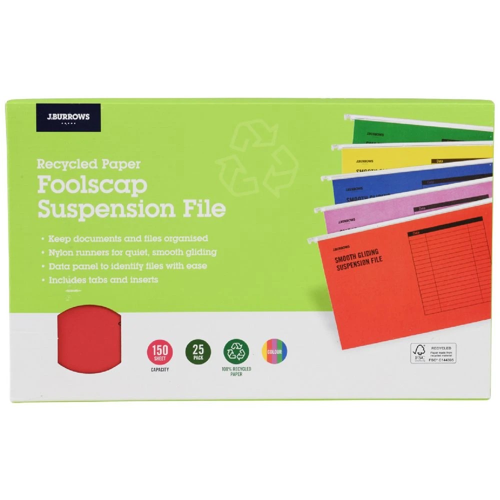 1 J.Burrows Foolscap Suspension Files Assorted 25 Pack, 1 of 3