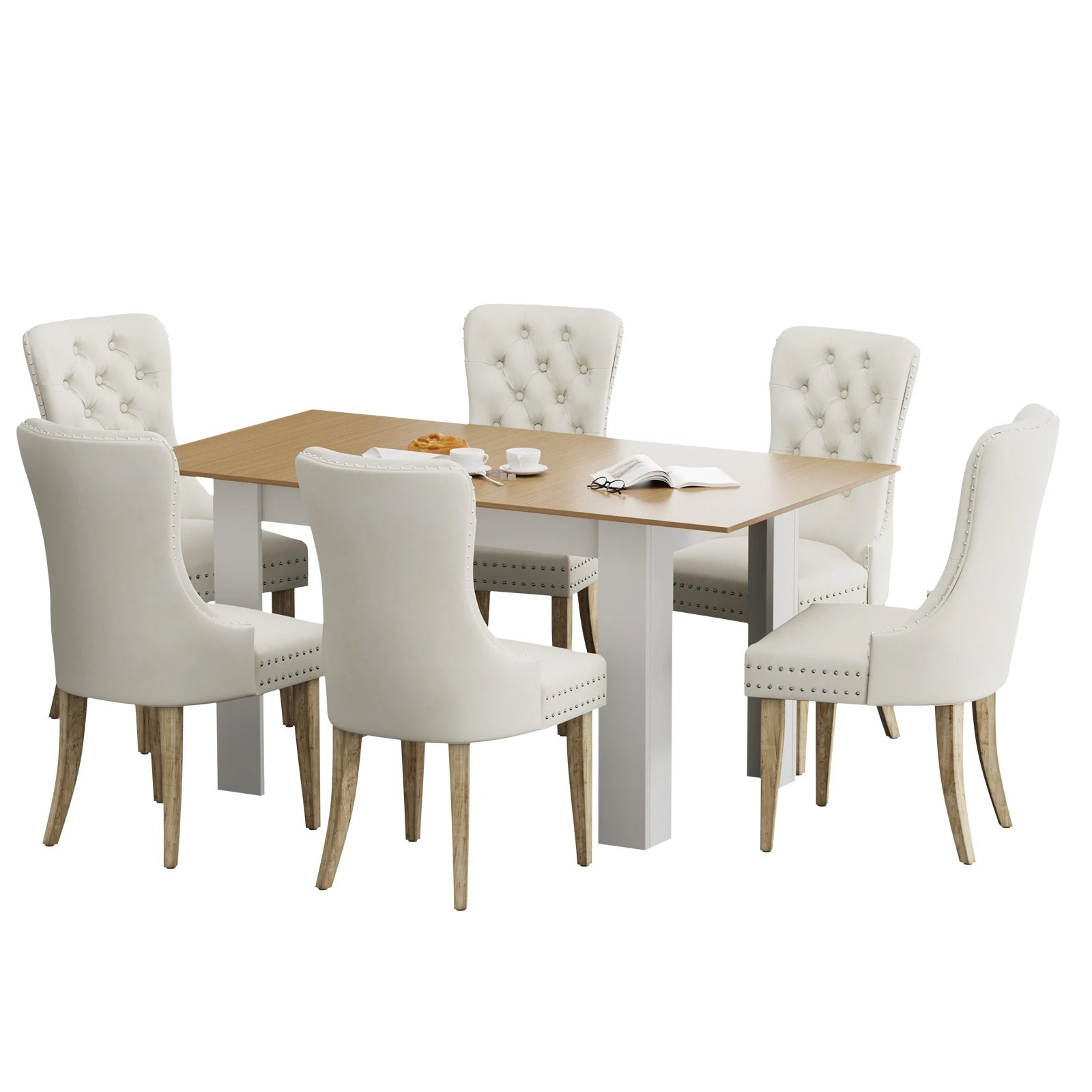 1 Oikiture 160cm Extendable Dining Table With 6pcs Dining Chairs Velvet
 - Multi, 1 of 8