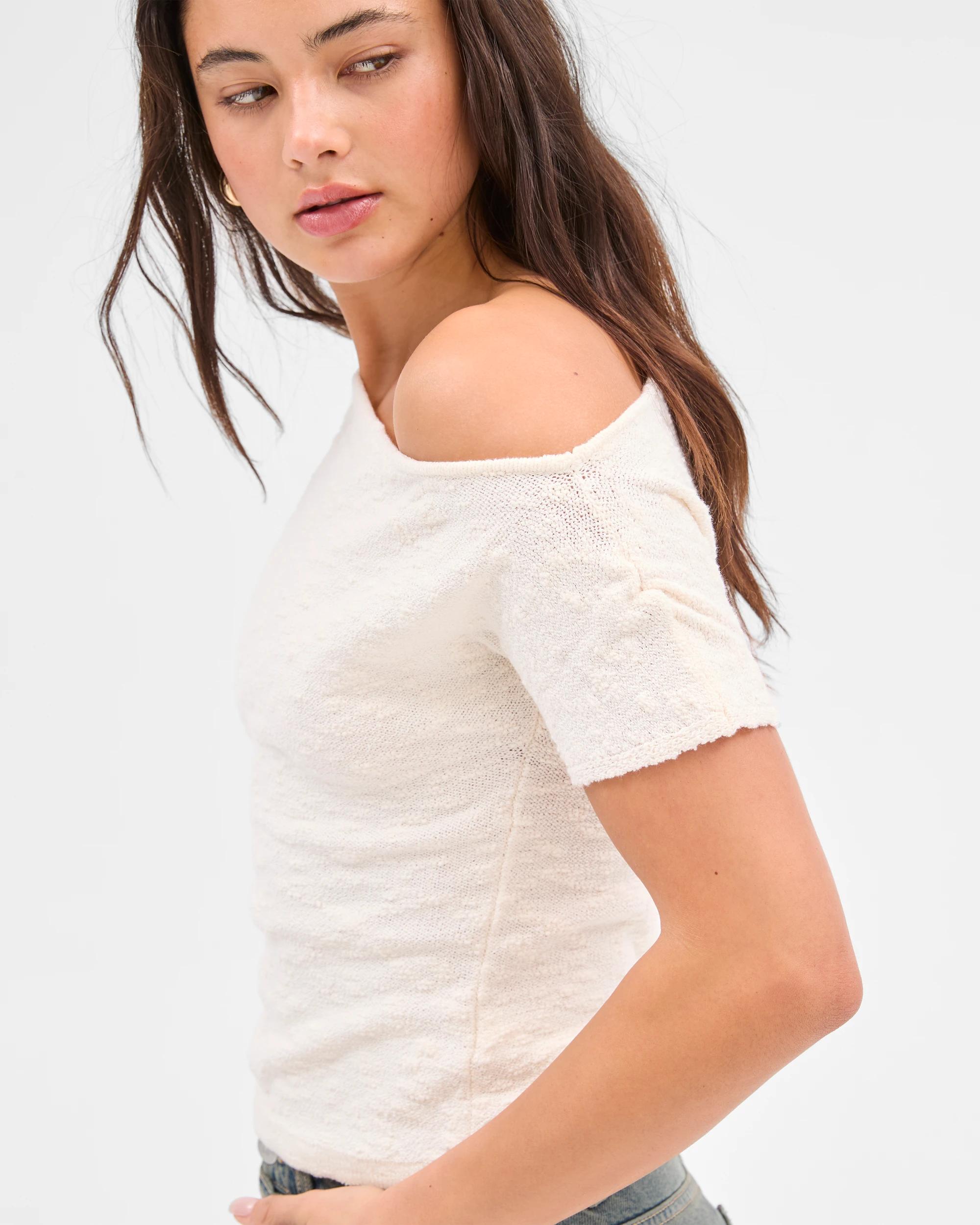 6 Australian Cotton Blend One Shoulder Textured T-shirt - Lily Loves JET STREAM, 6 of 6