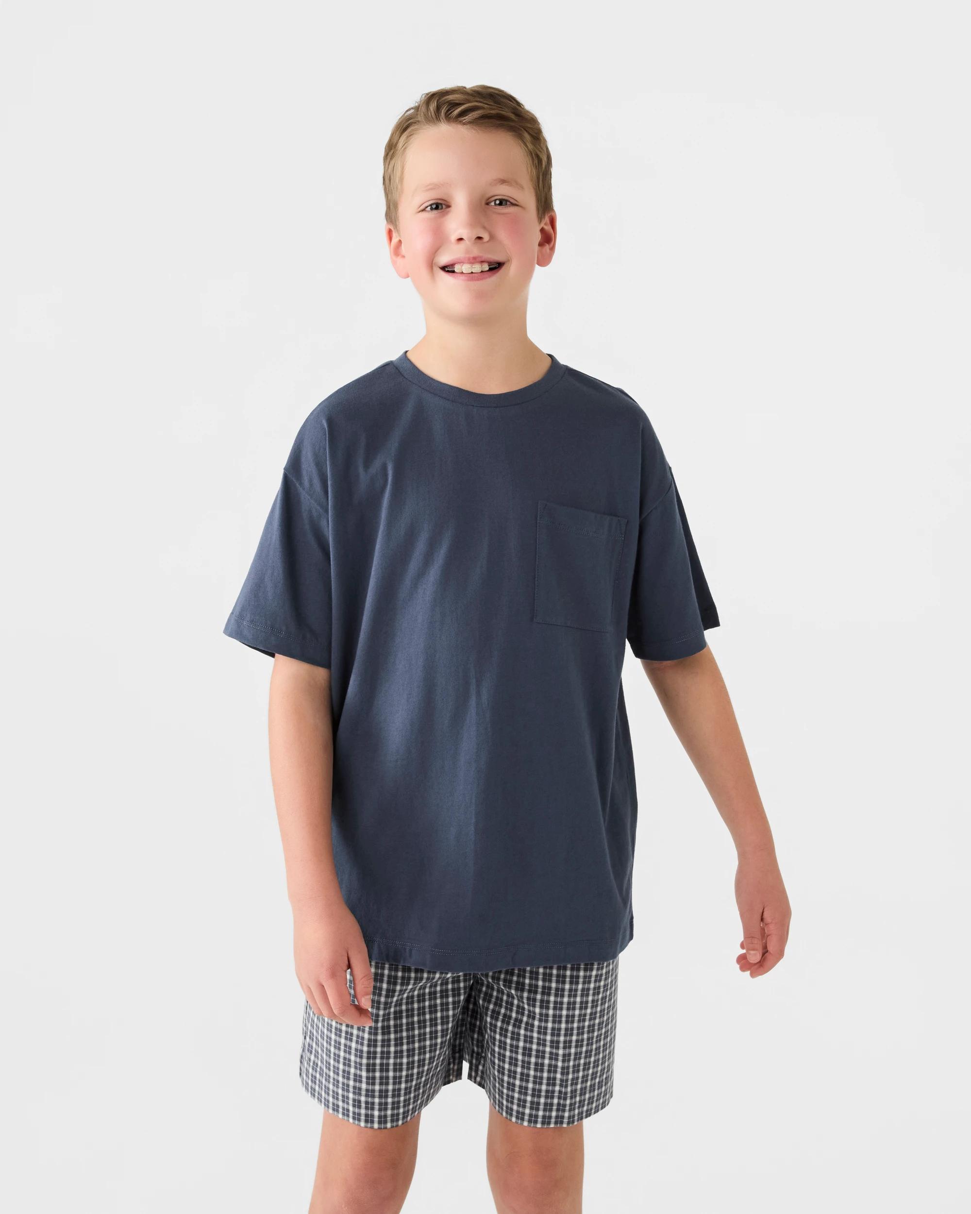 1 Short Sleeve Knit Woven Pyjama Set Drksea Blu, 1 of 9