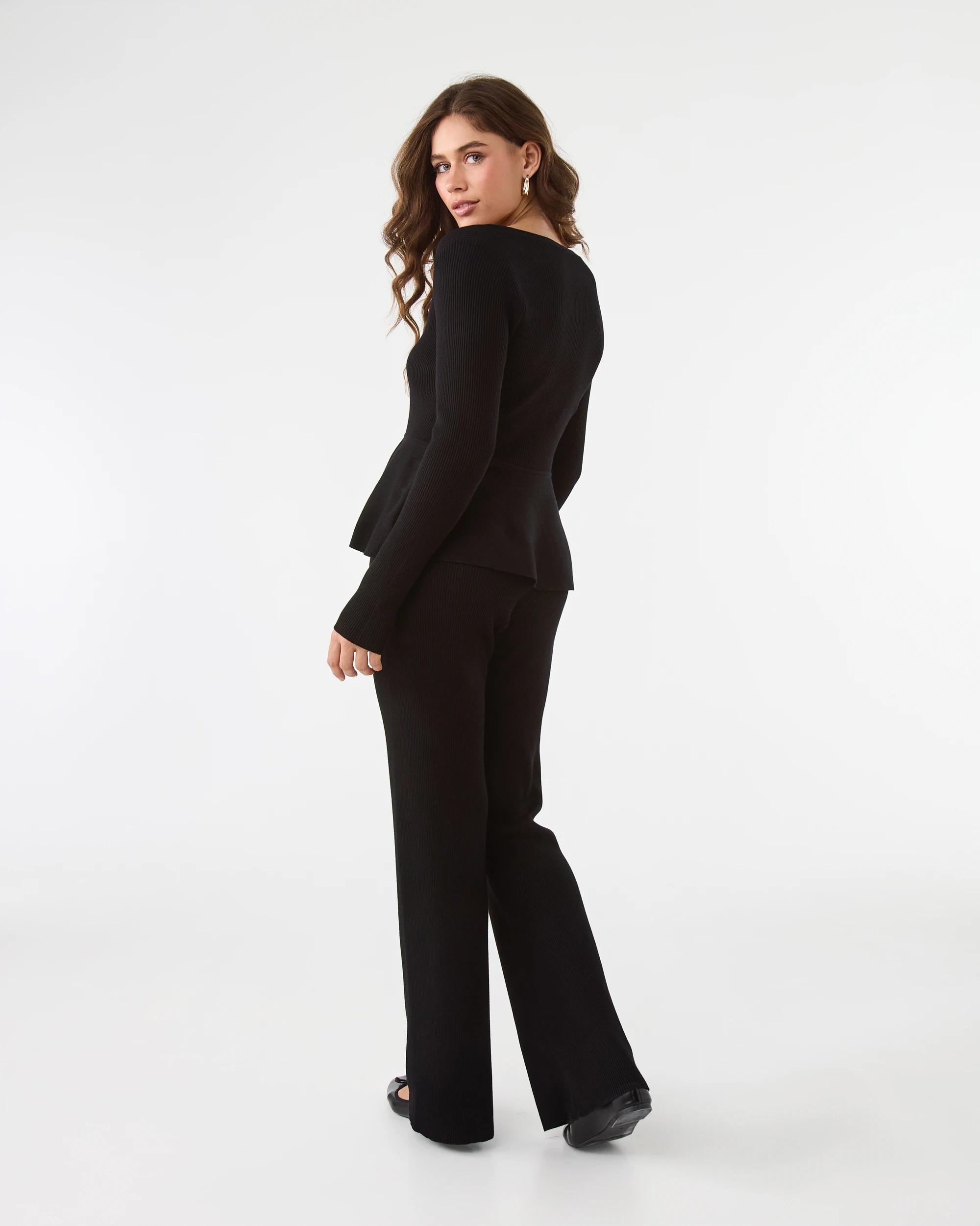 4 Long Sleeve Fitted Peplum Top Black, 4 of 10