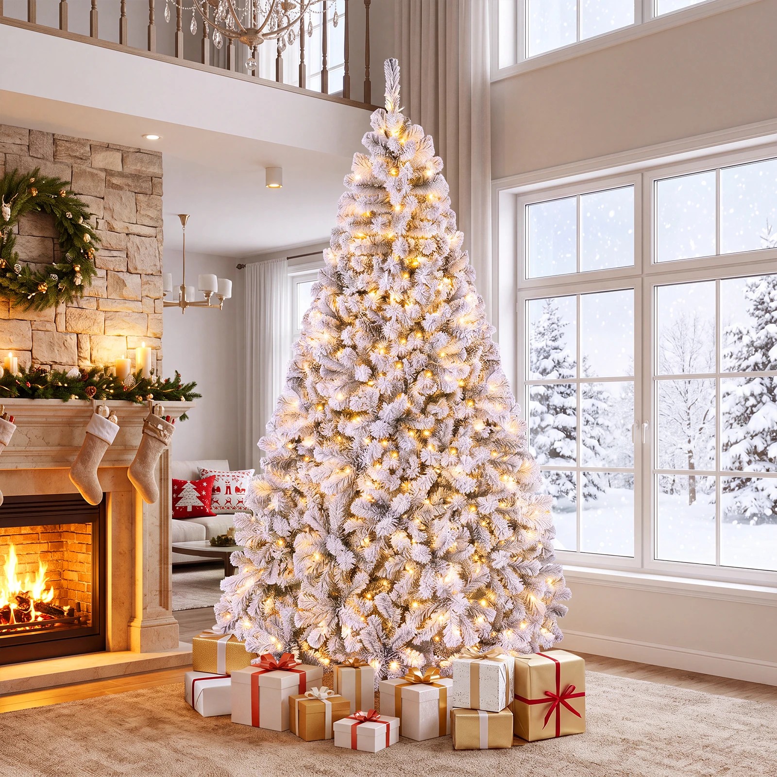 3 Costway 2.8m Flocked Cedar Christmas Tree w/750 LEDs Pre-Lit Artificial Xmas Tree, 3 of 8