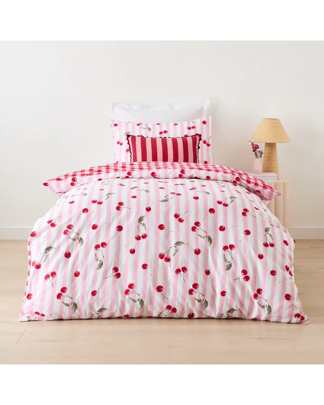 Cherry Cotton Rich Reversible Quilt Cover Set - Single
