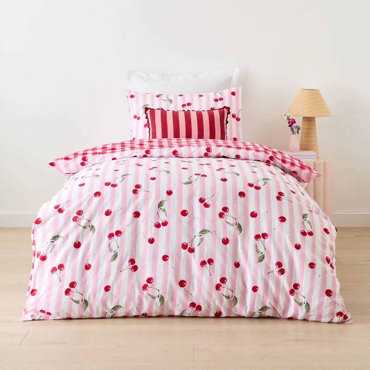 1 Cherry Cotton Rich Reversible Quilt Cover Set - Single Bed, 1 of 7