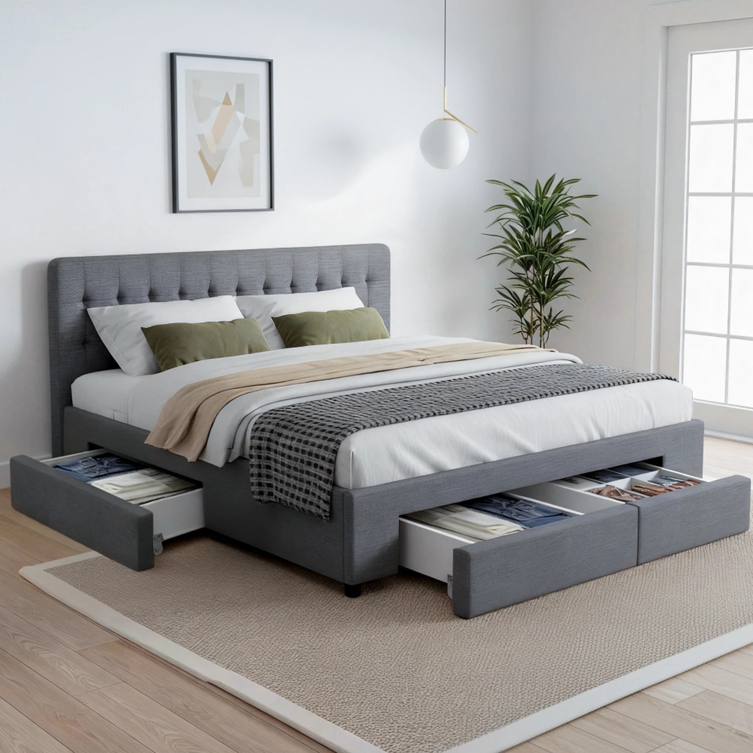 10 Artiss Bed Frame King Size with 4 Drawers - Grey, 10 of 10