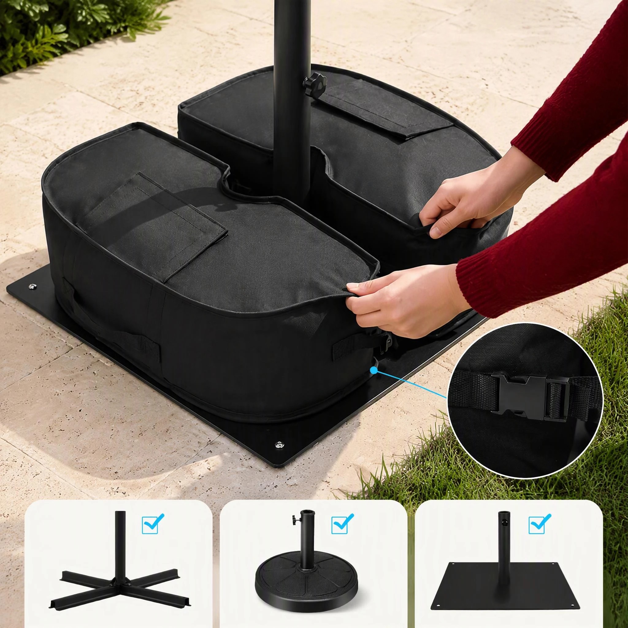 3 Costway 40kg Umbrella Base Stand Weight Sandbags 900D Oxford Weatherproof, 3 of 7
