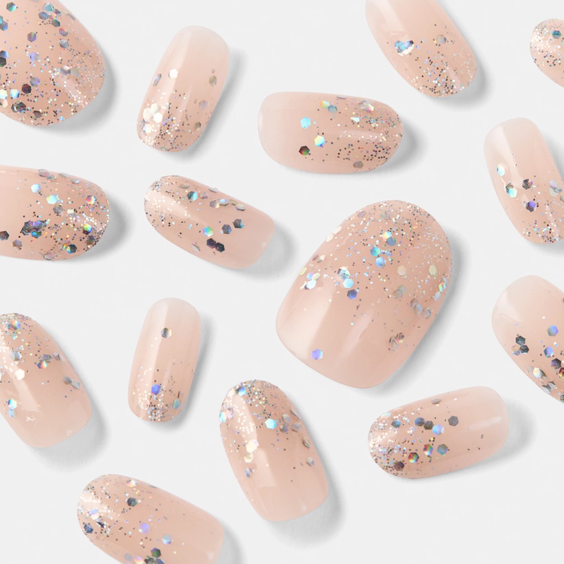 4 OXX Cosmetics 24 Pack Artificial Nails with Adhesive - Oval Shape, Chunky Glitter Tip, 4 of 5