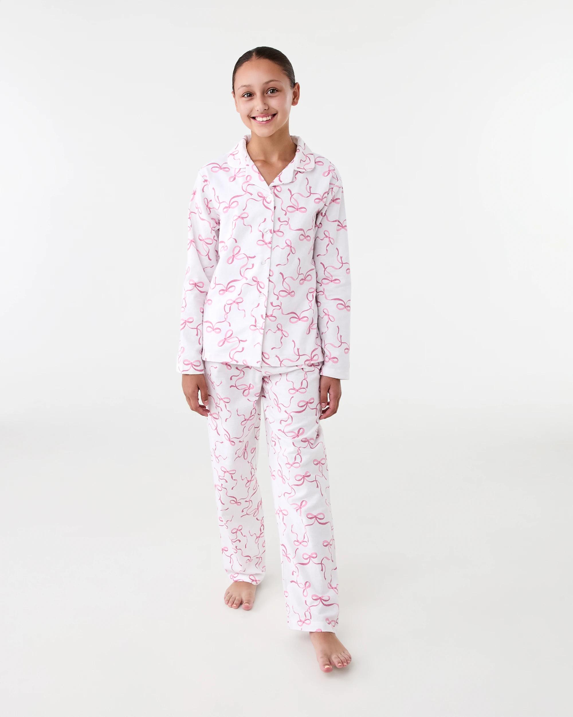 1 Flannel Pyjama Set Pnk Bows, 1 of 10