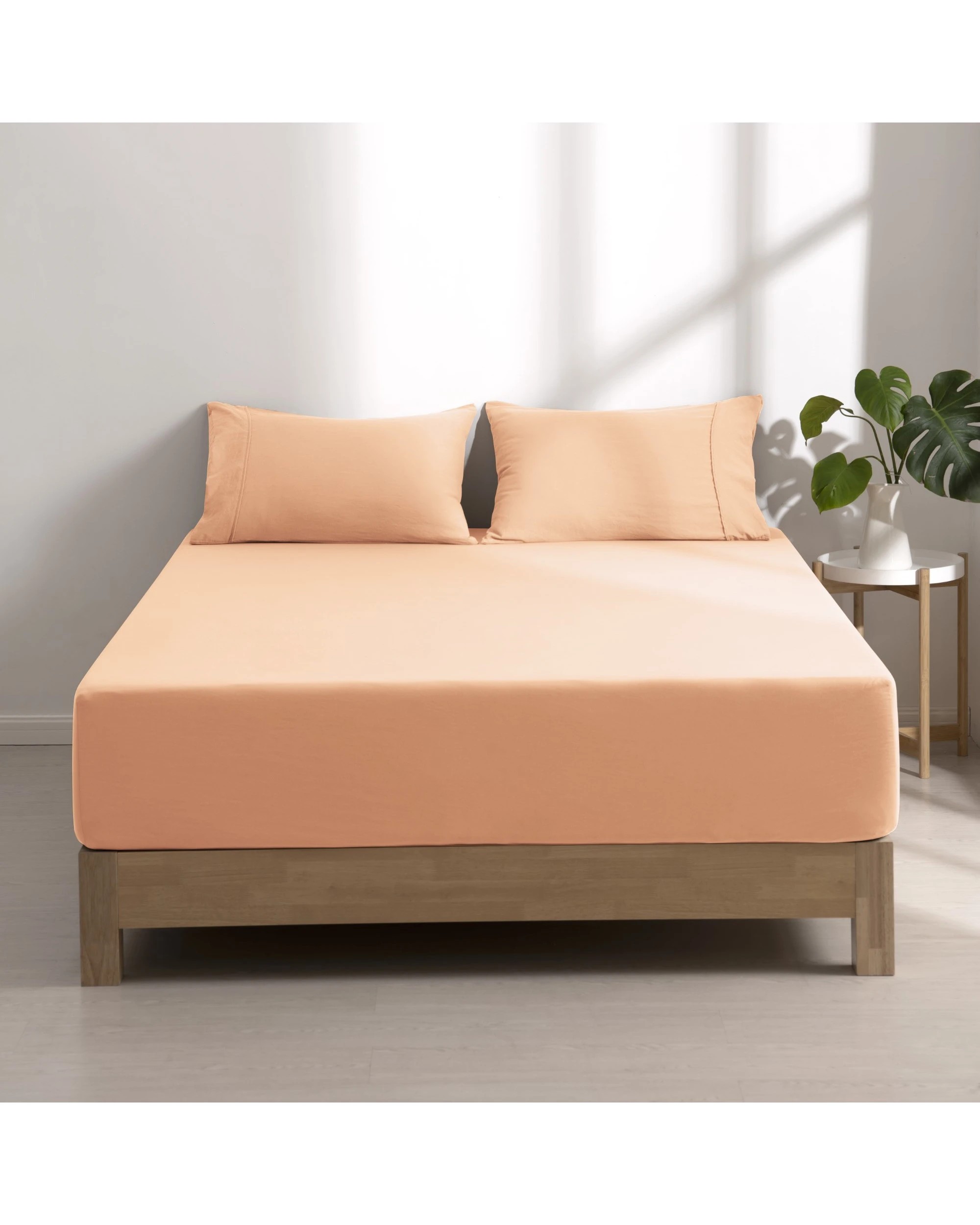 1 Dreamaker Superfine Washed Microfibre Combo Fitted Sheet Set - Double Bed - Peach, 1 of 8