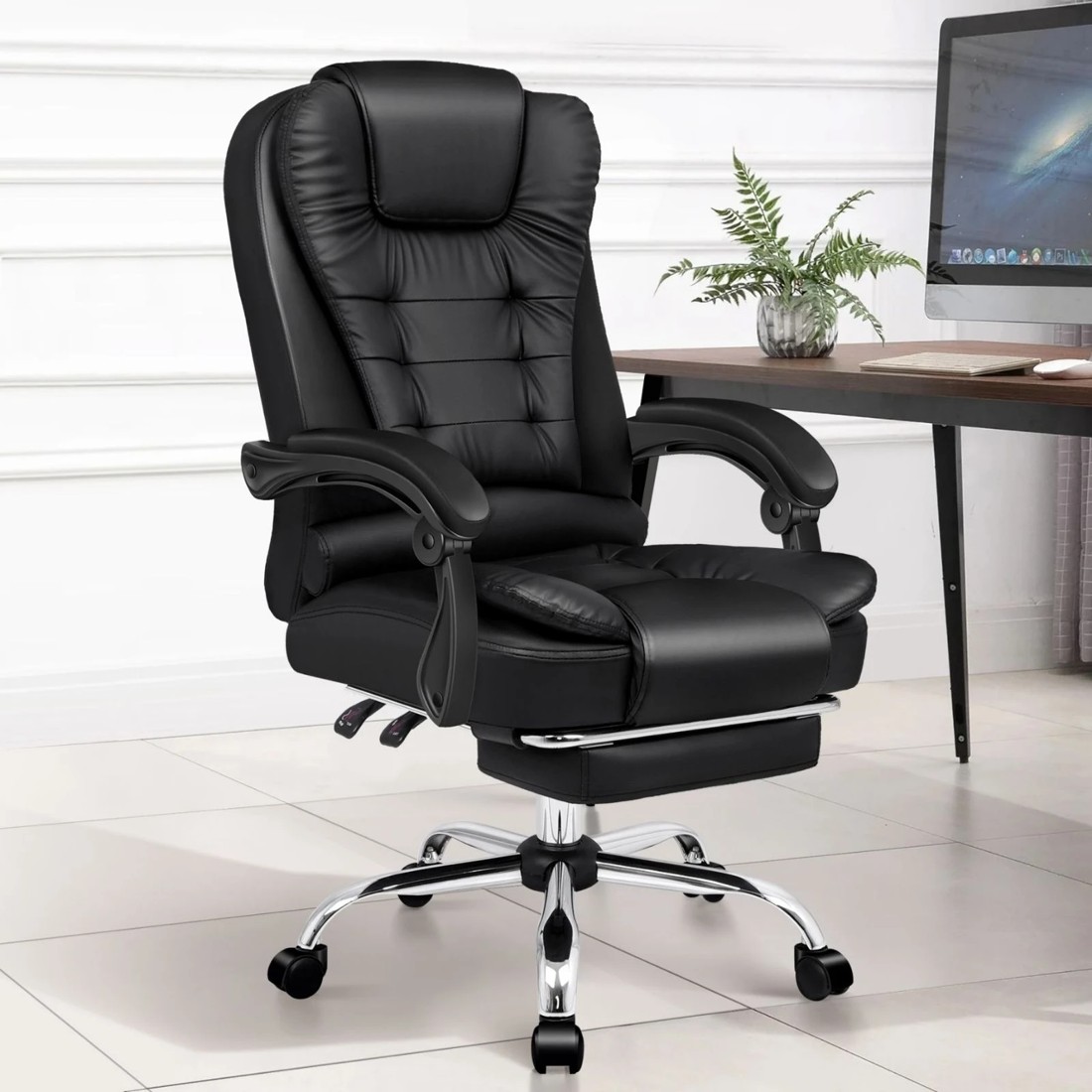 6 Alfordson Office Chair Gaming Executive Computer Racer Footrest PU Leather Seat - Black, 6 of 10