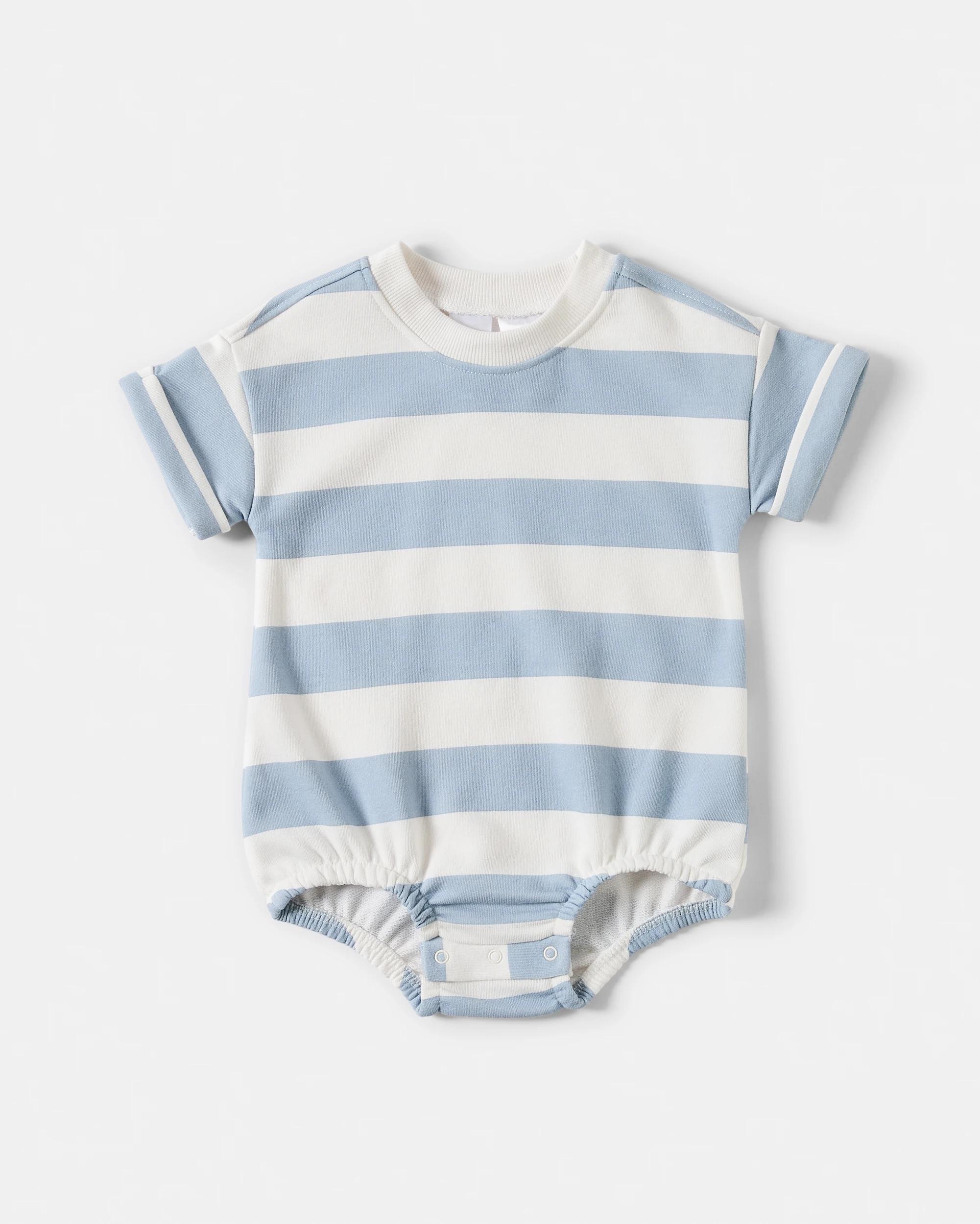 1 Short Sleeve Terry Bodysuit Blue Strip, 1 of 3