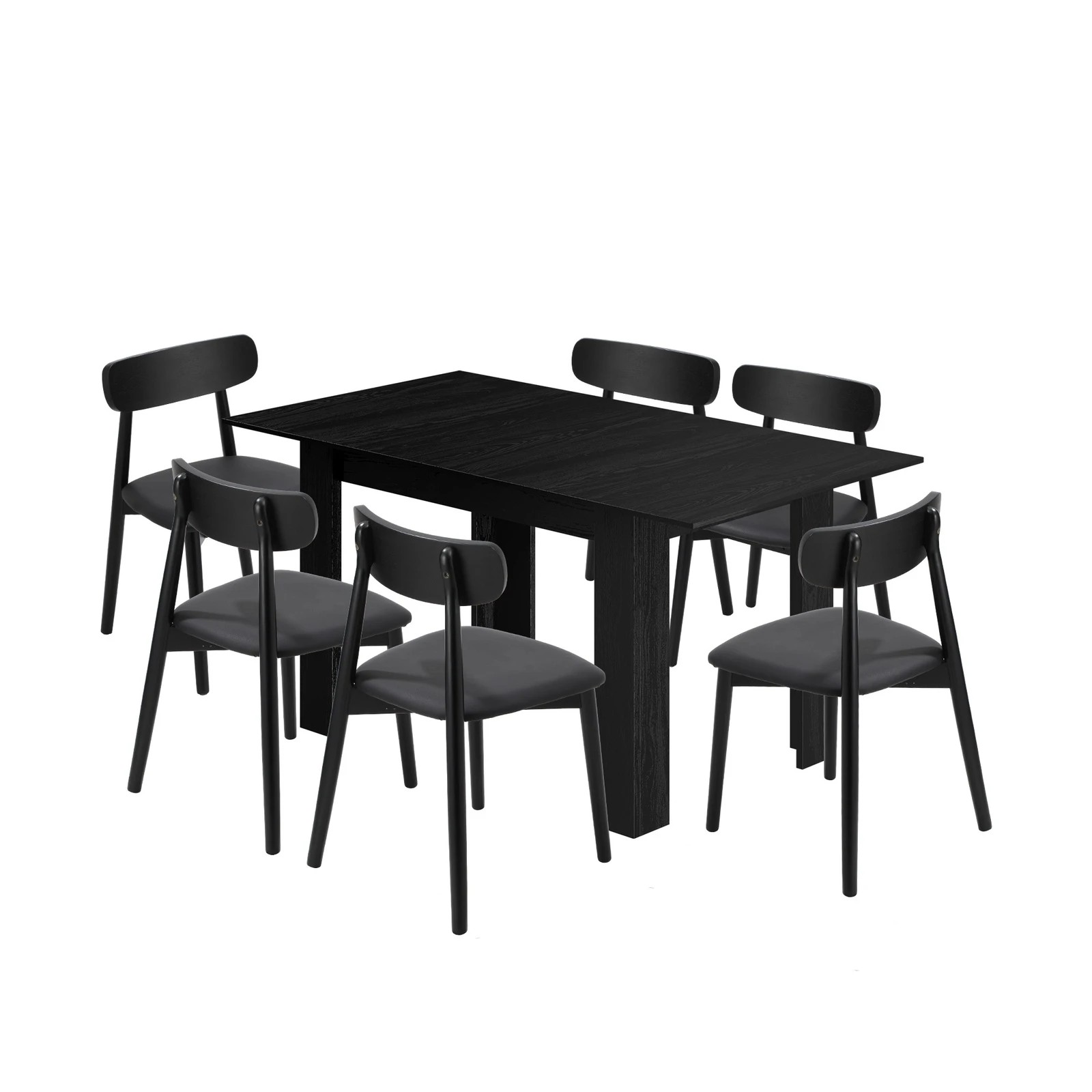 1 Oikiture 160cm Extendable Dining Table with 6x Dining Chairs PU Leather - Black, 1 of 9