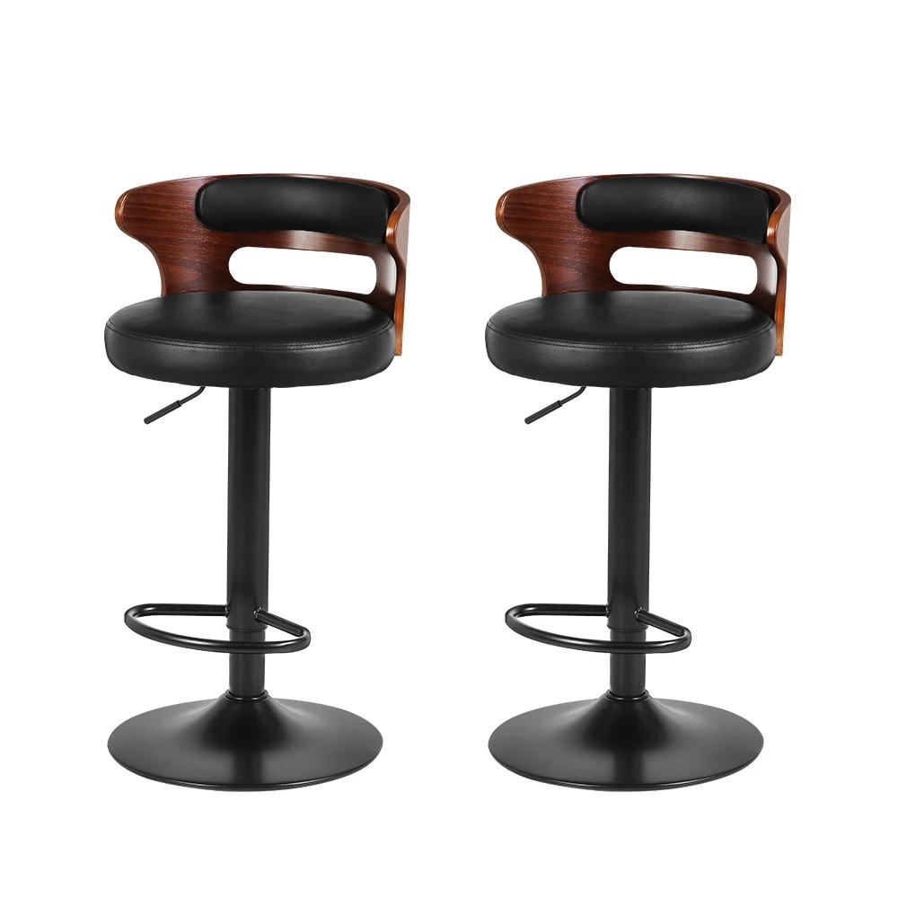1 Artiss 2x Bar Stools Gas Lift Faux Leather - Black, 1 of 6