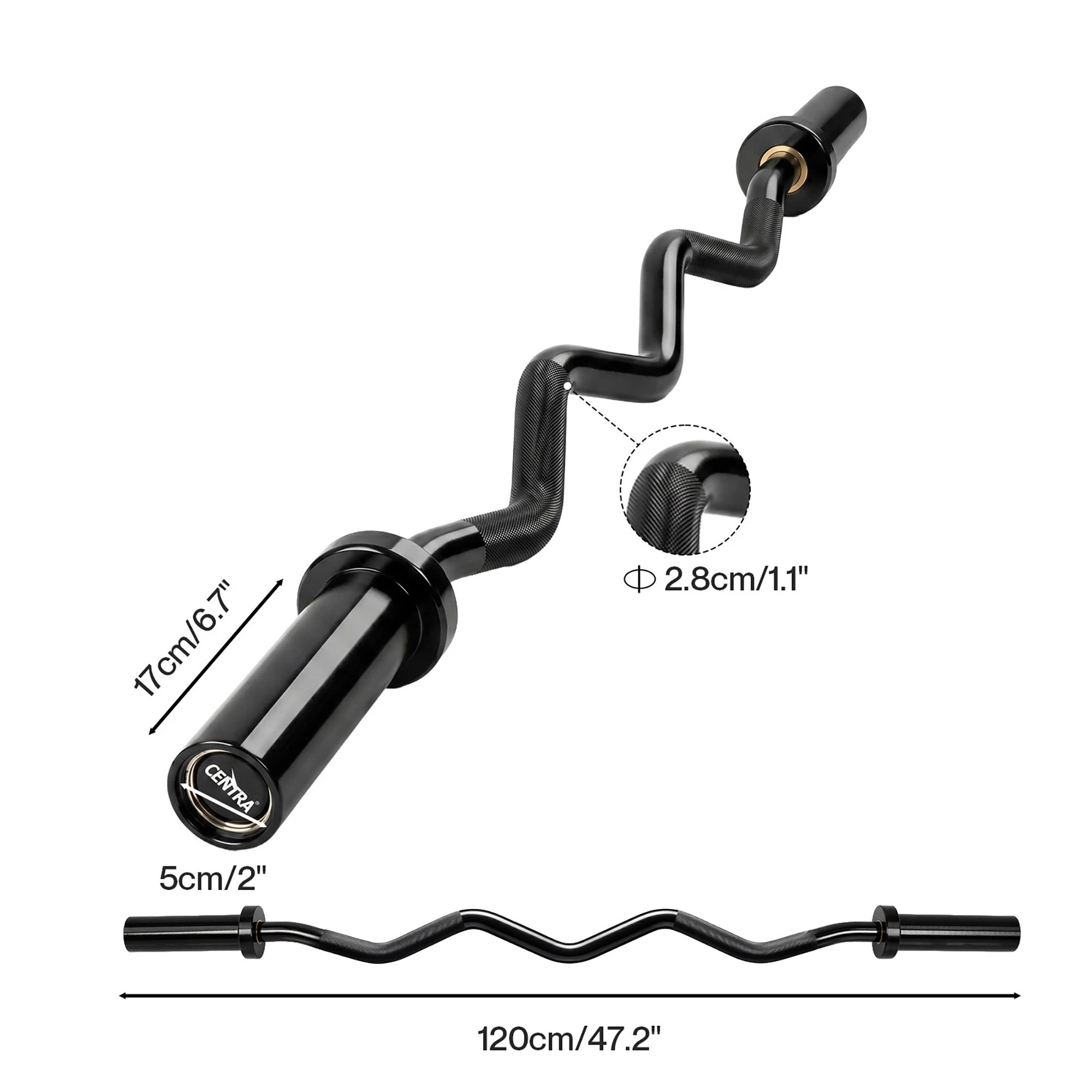 3 Centra Olympic Barbell Ez Curl Bar W Bar 810lbs Alloy Steel Black, 3 of 8