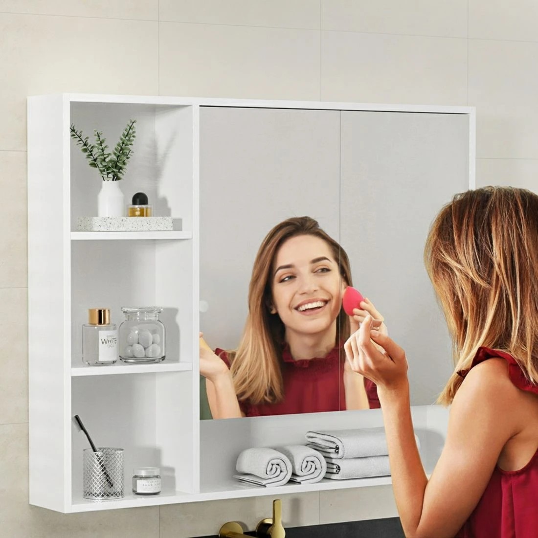 3 Cefito Bathroom Mirror Cabinet 100CM Vanity Medicine Wall Mounted Storage - White, 3 of 5
