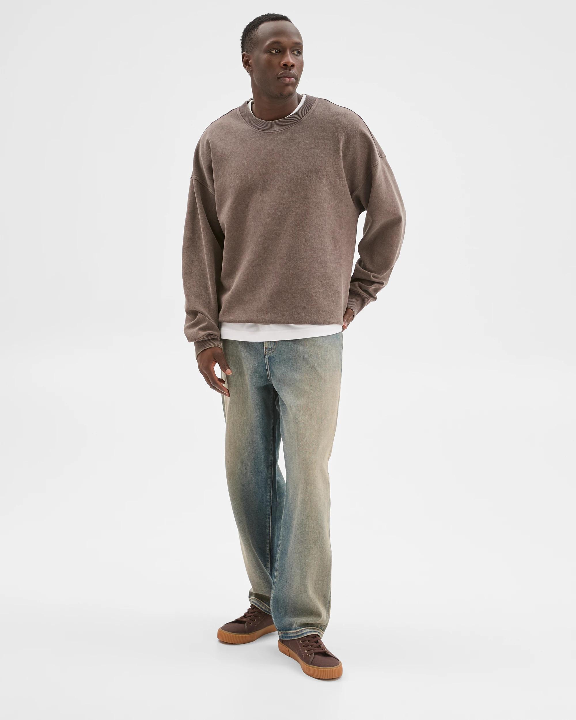 1 Commons Australian Cotton Blend Oversized Heavyweight Fleece Crew Jumper CHOCOLATE BROWN, 1 of 6