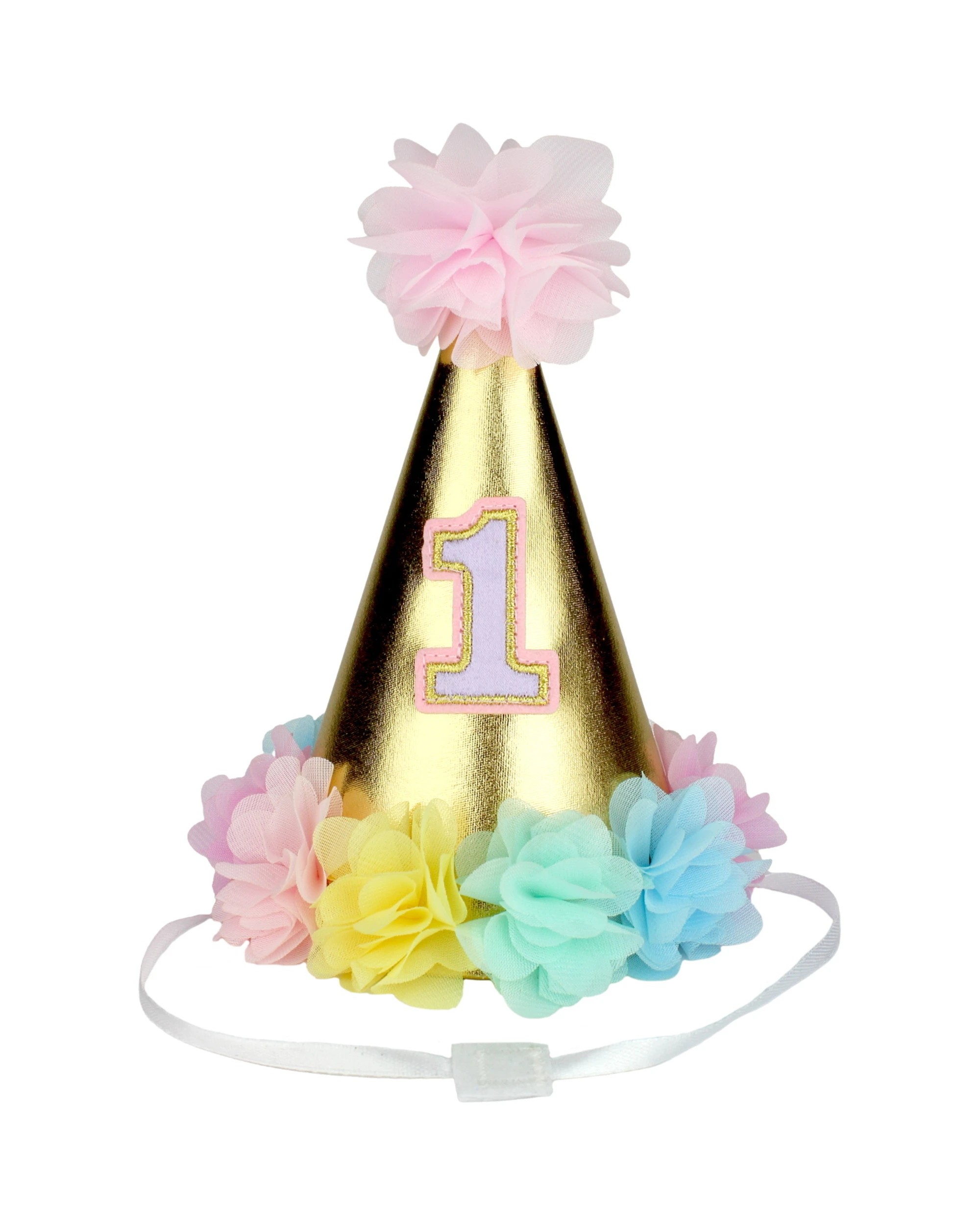 1 Amscan Girls 1st Birthday Deluxe Party Hat - Pastel Rainbow, 1 of 1