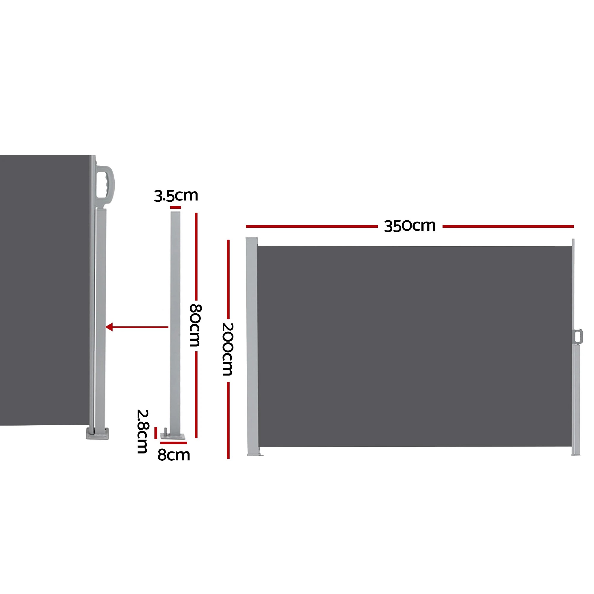3 Instahut 2X3.5M Side Awning Retractable Privacy Screen Outdoor Sun Shade - Grey, 3 of 8