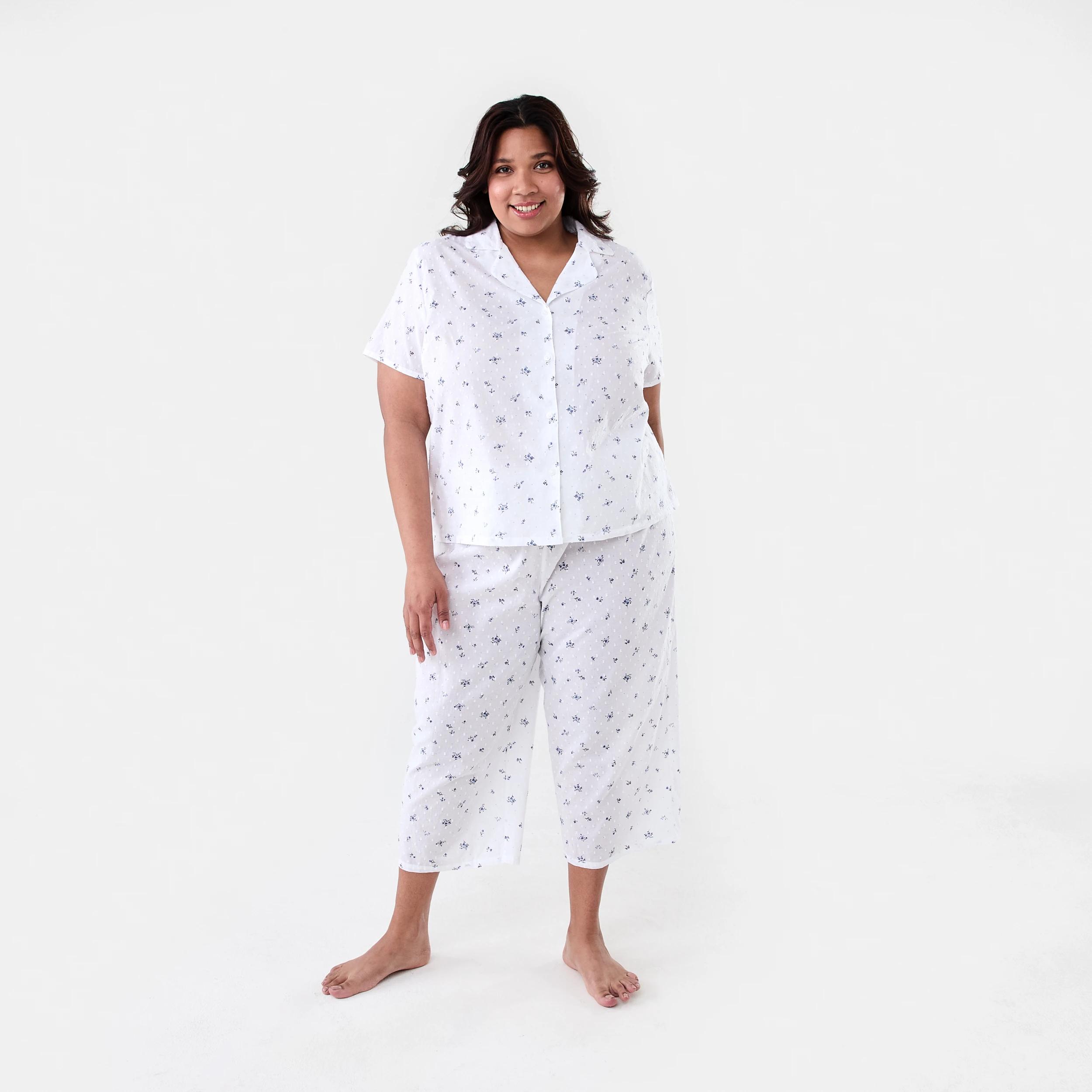 1 Short Sleeve Top and 3/4 Pants Dobby Pyjama Set Frl Dot, 1 of 7