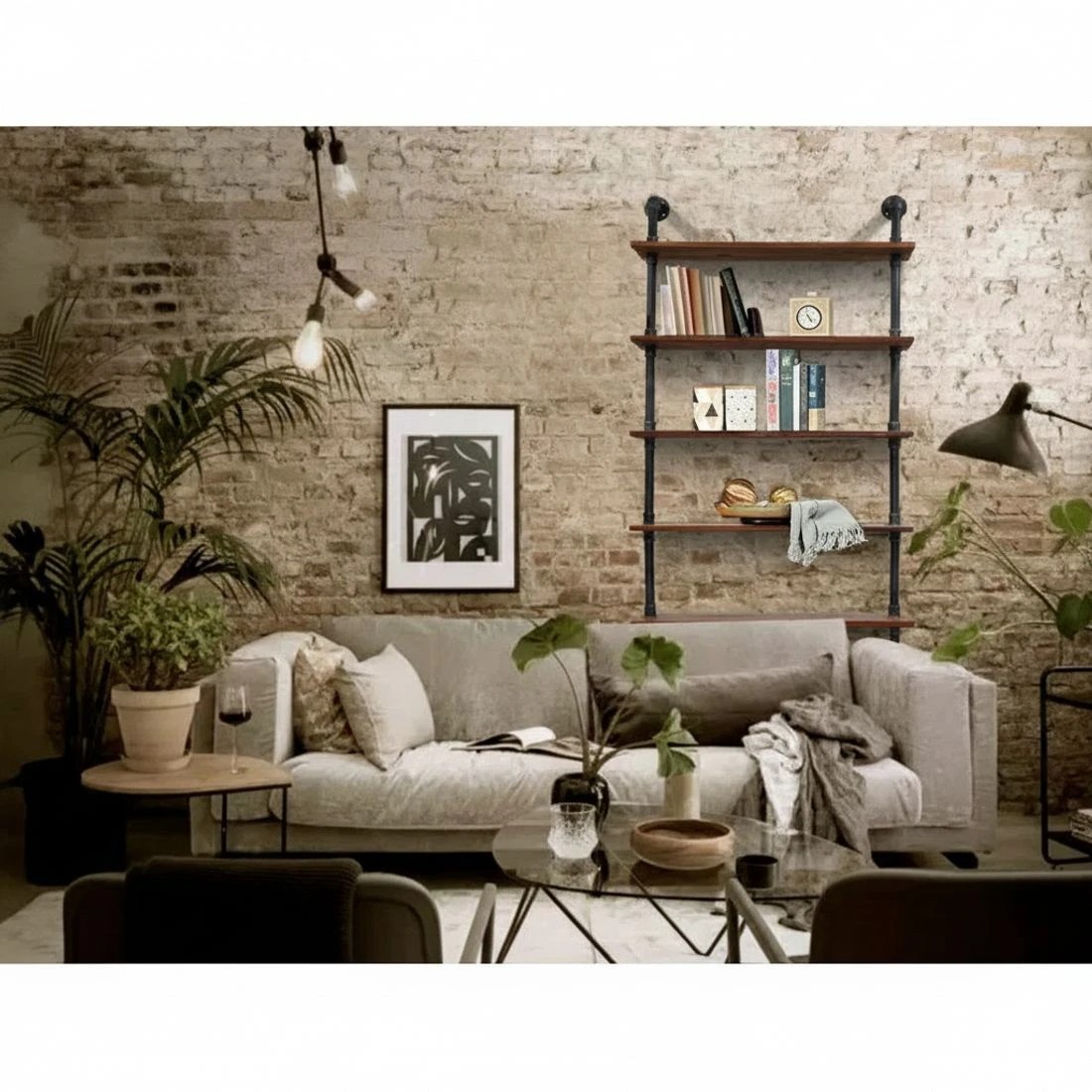 4 Artiss Floating DIY Pipe Shelf 6 Tiers - IRA - Natural, 4 of 5